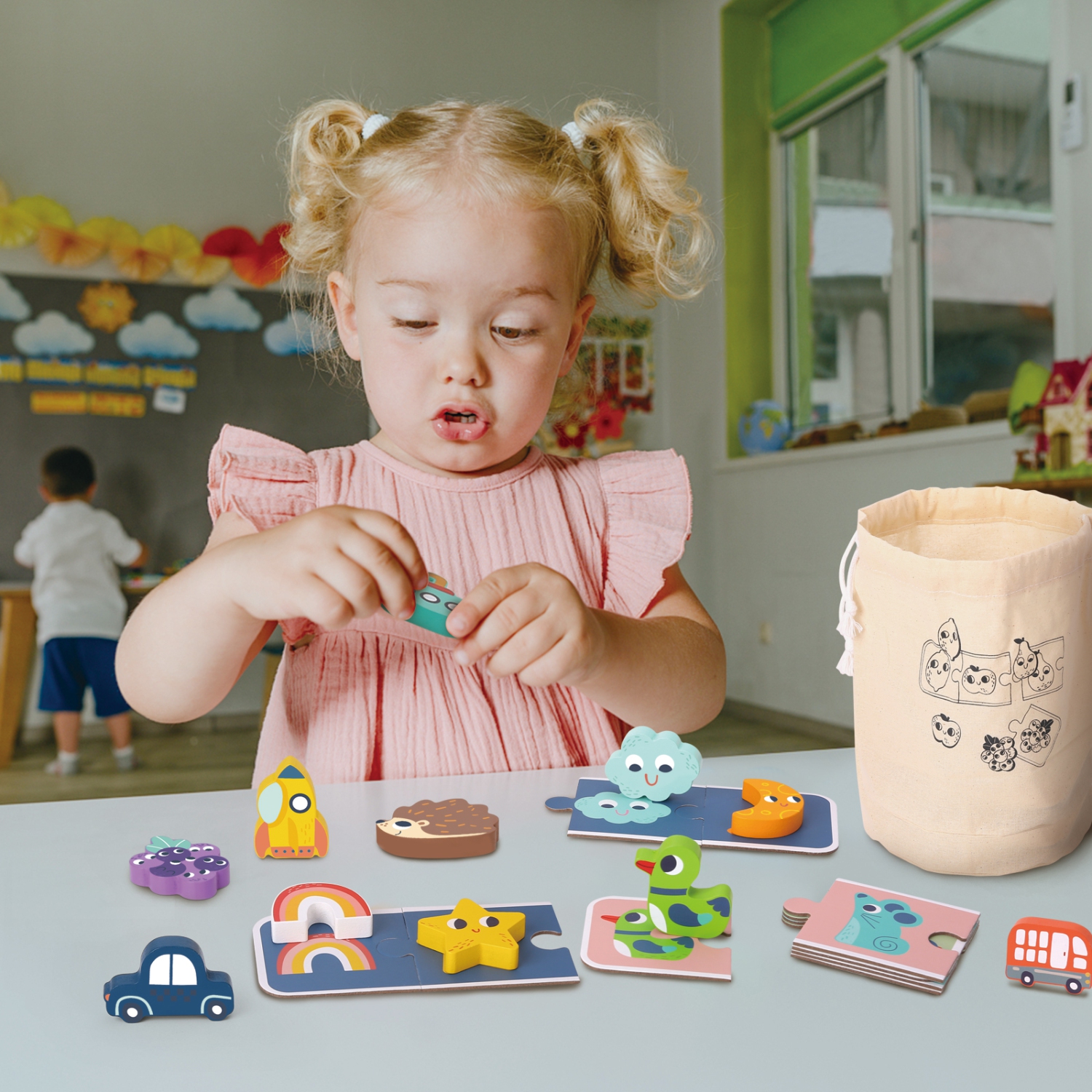 TOOKYLAND Memory Touch Recognition Game - 33pcs - 2-4 Players Wooden Toy Set, Ages 3+