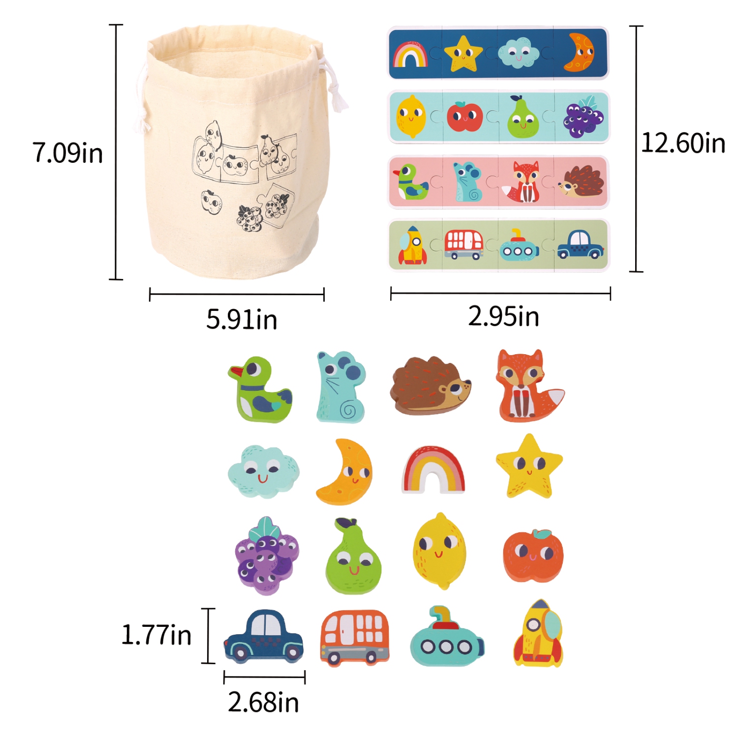 TOOKYLAND Memory Touch Recognition Game - 33pcs - 2-4 Players Wooden Toy Set, Ages 3+