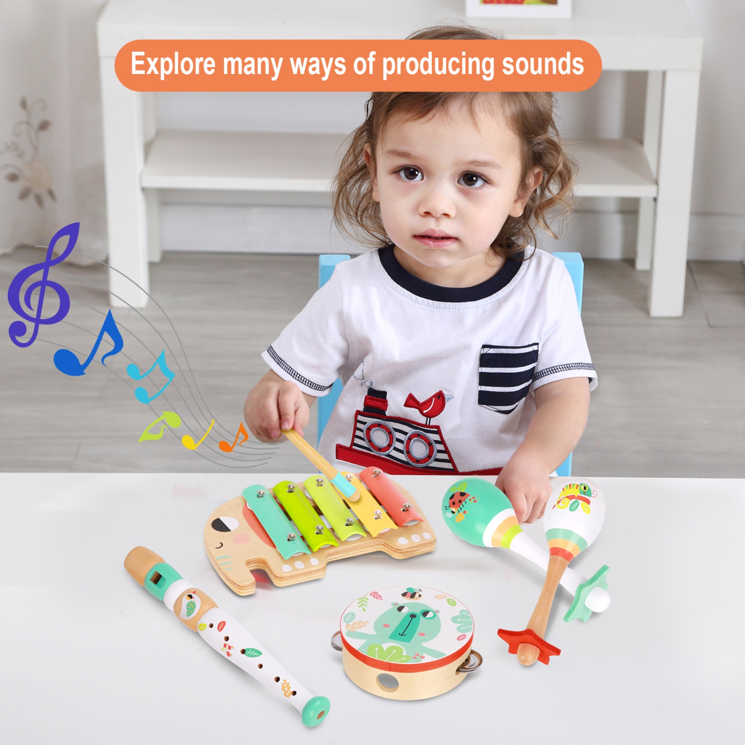 TOOKYLAND Ensemble d'Instruments de Musique - 6pcs - Percussions et Flûte à Bec, 18 mois +