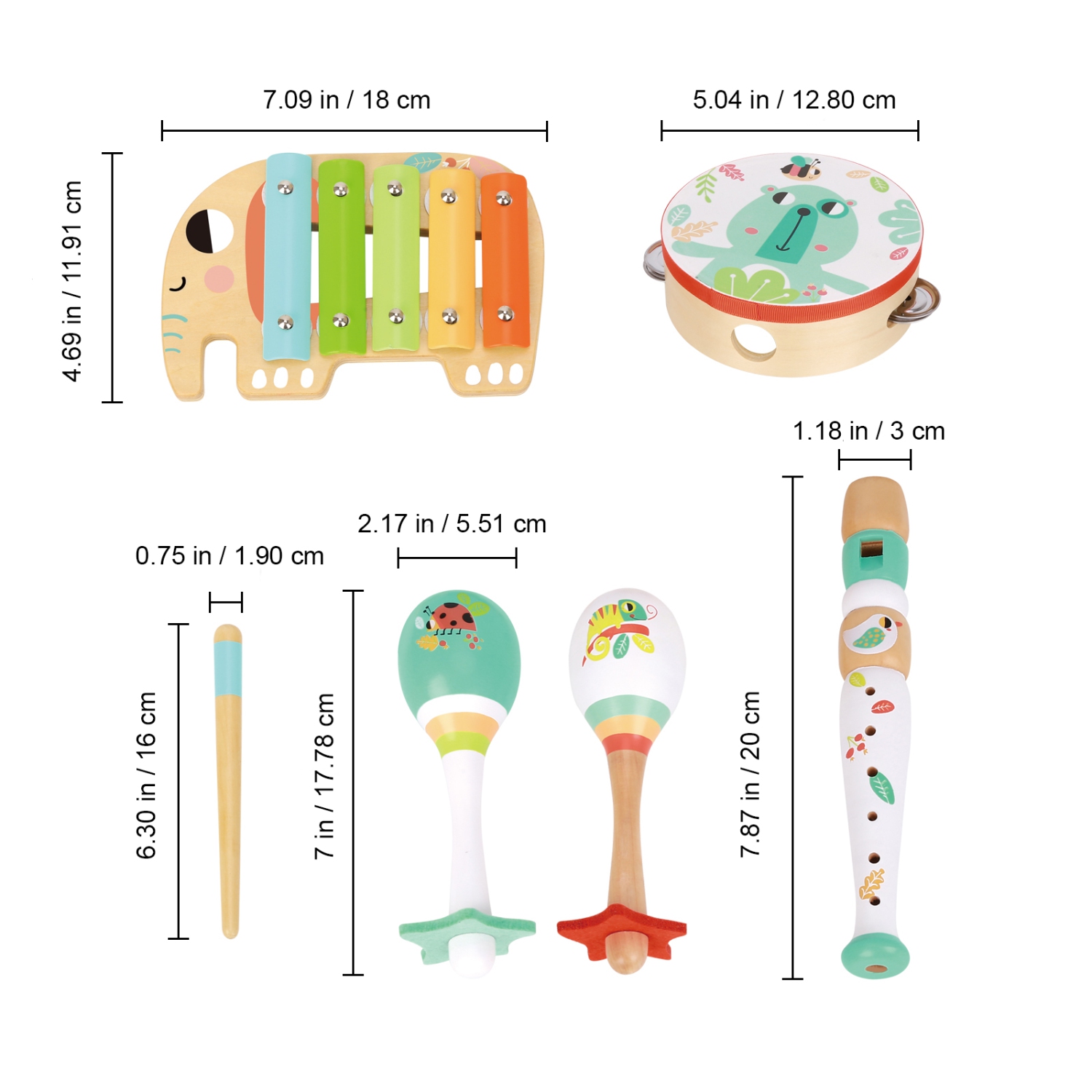 TOOKYLAND Ensemble d'Instruments de Musique - 6pcs - Percussions et Flûte à Bec, 18 mois +