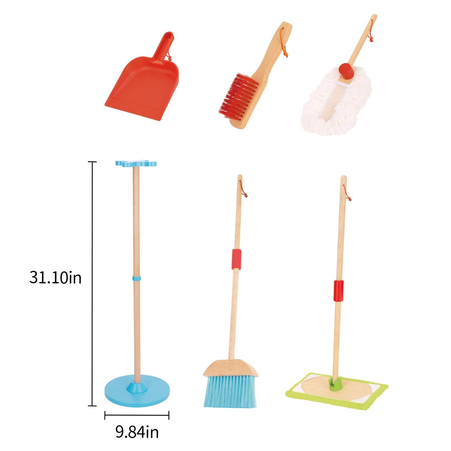 6Pcs Kids Cleaning Set Children's Realistic Play House Toy Broom Mop Duster  Dustpan Brushes for Housekeeping Educational