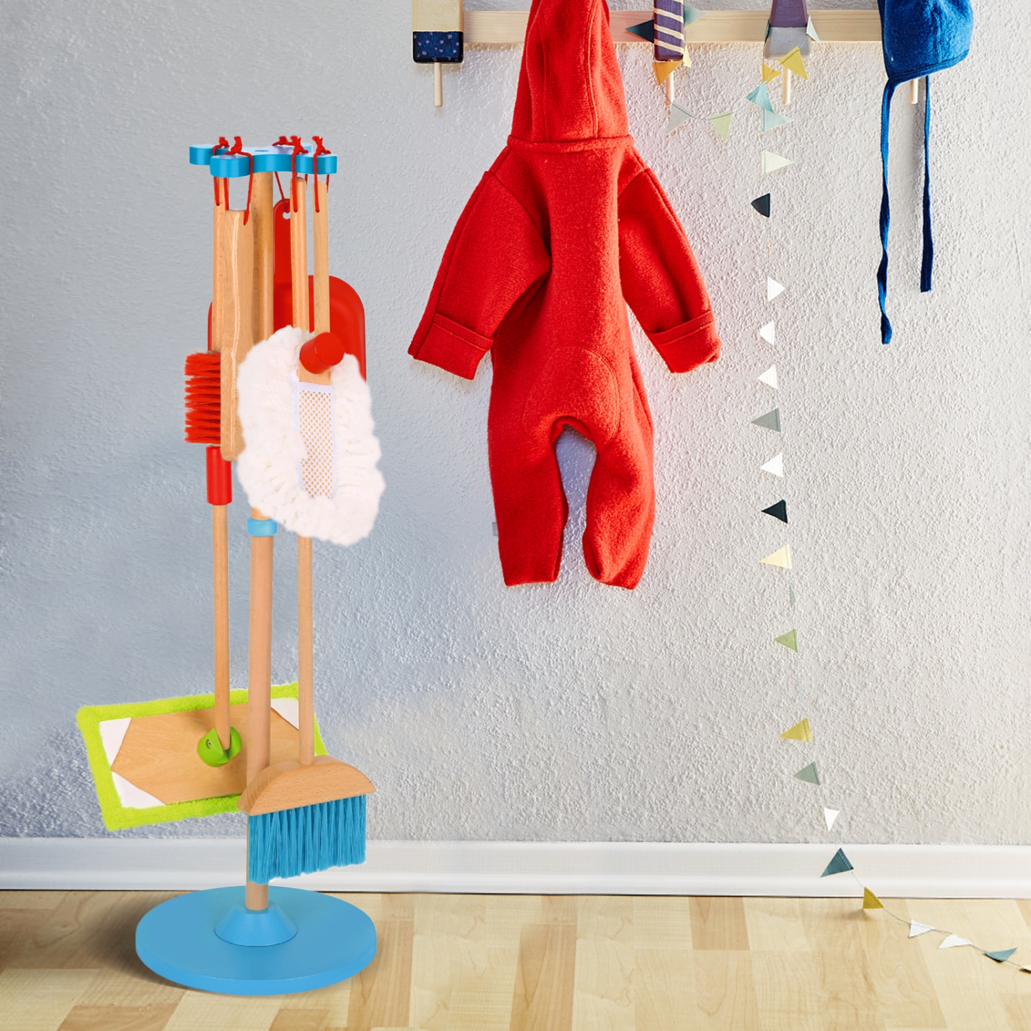 TOOKYLAND Ensemble de Jeu de Nettoyage - 6pcs - Balai, Vadrouille, Plumeau, Porte-Poussière, Brosse et Support, 3 ans +