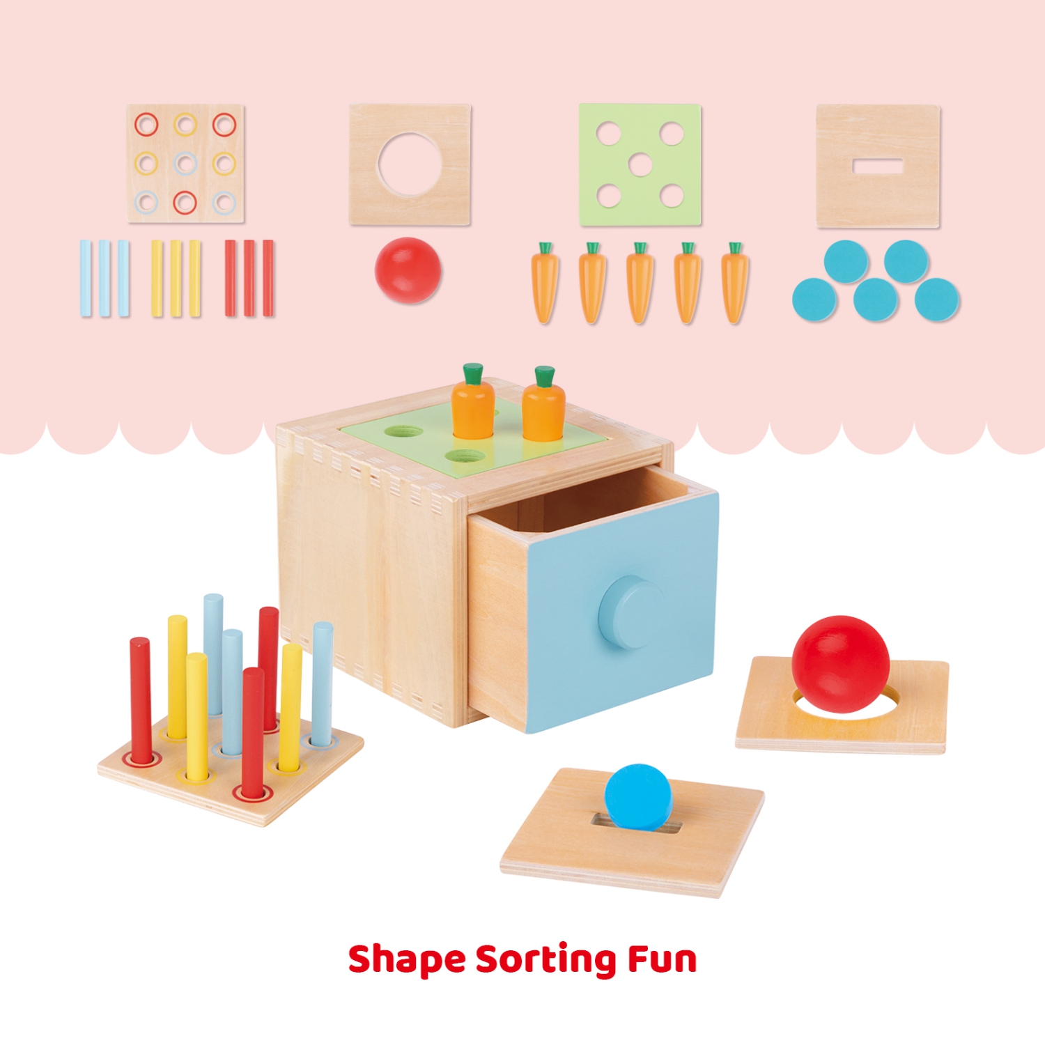 TOOKYLAND Cube Trieur de Formes en Bois - 25pcs - Boîte à Trier, Jouet Éducatif 4 en 1, 12 mois +