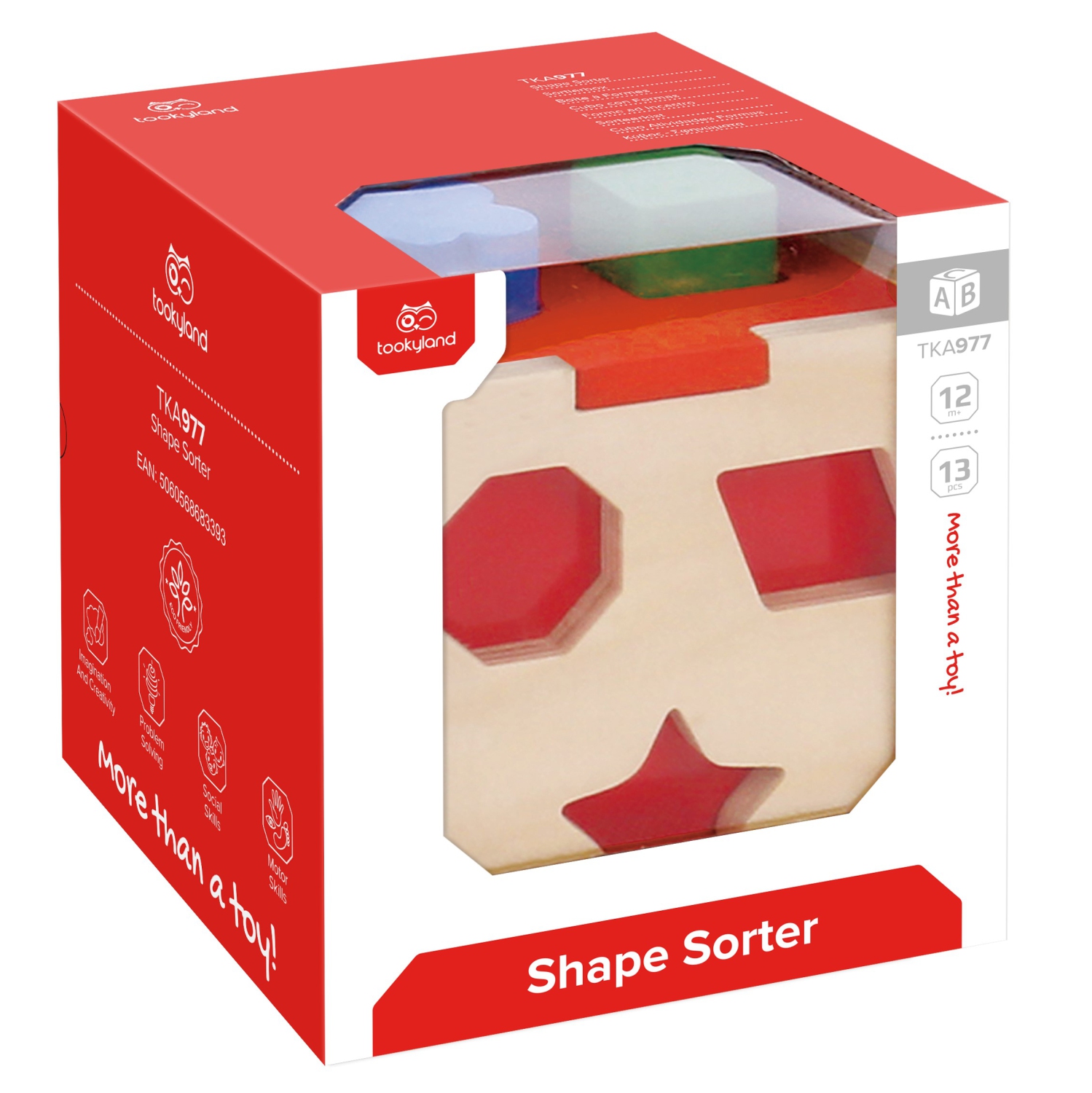 TOOKYLAND Cube Trieur de Formes en Bois - 13pcs - Boîte de Tri Jouet Éducatif, 12m+