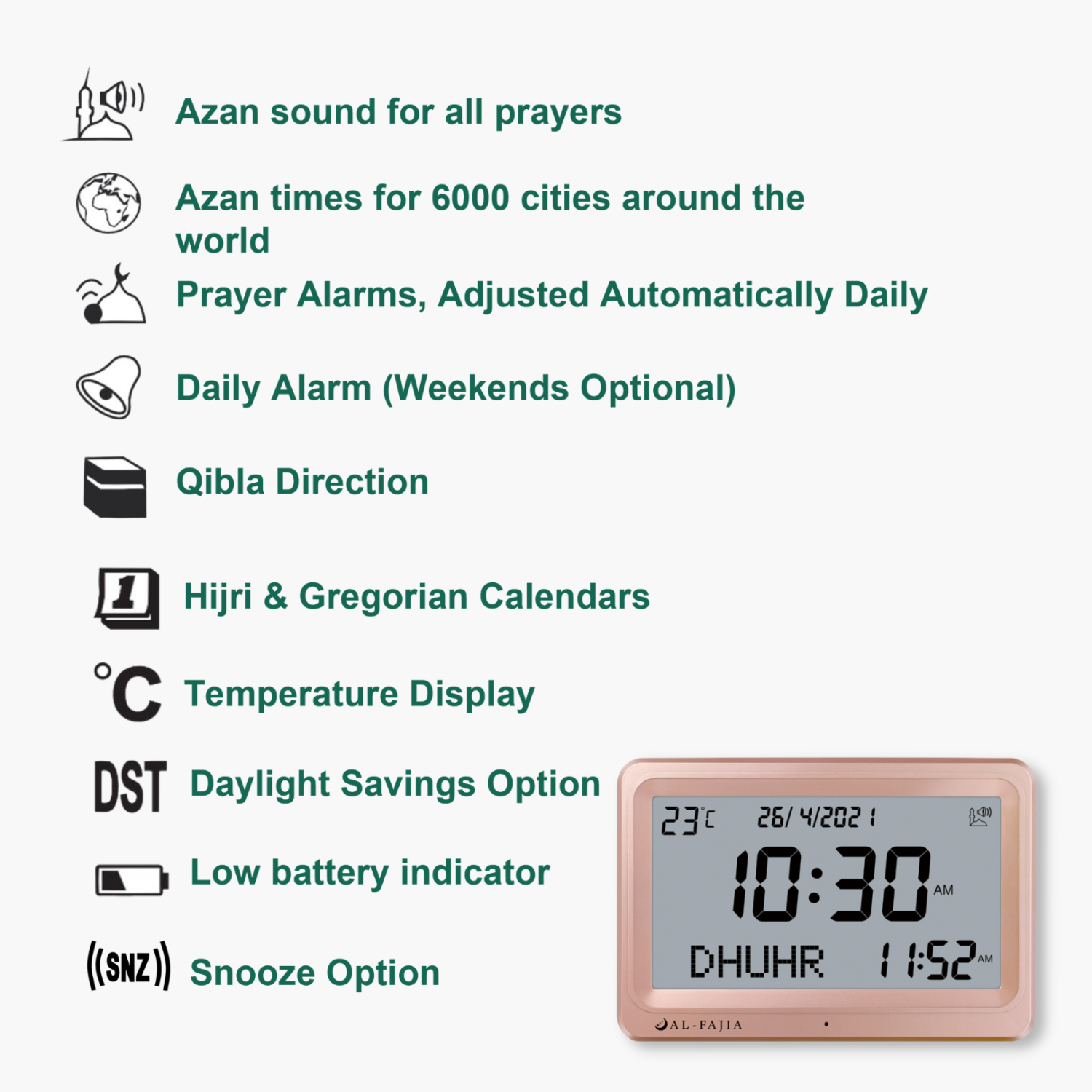 HORLOGE numérique murale/de bureau numérique 8 Azan Sounds d’AL-FAJia