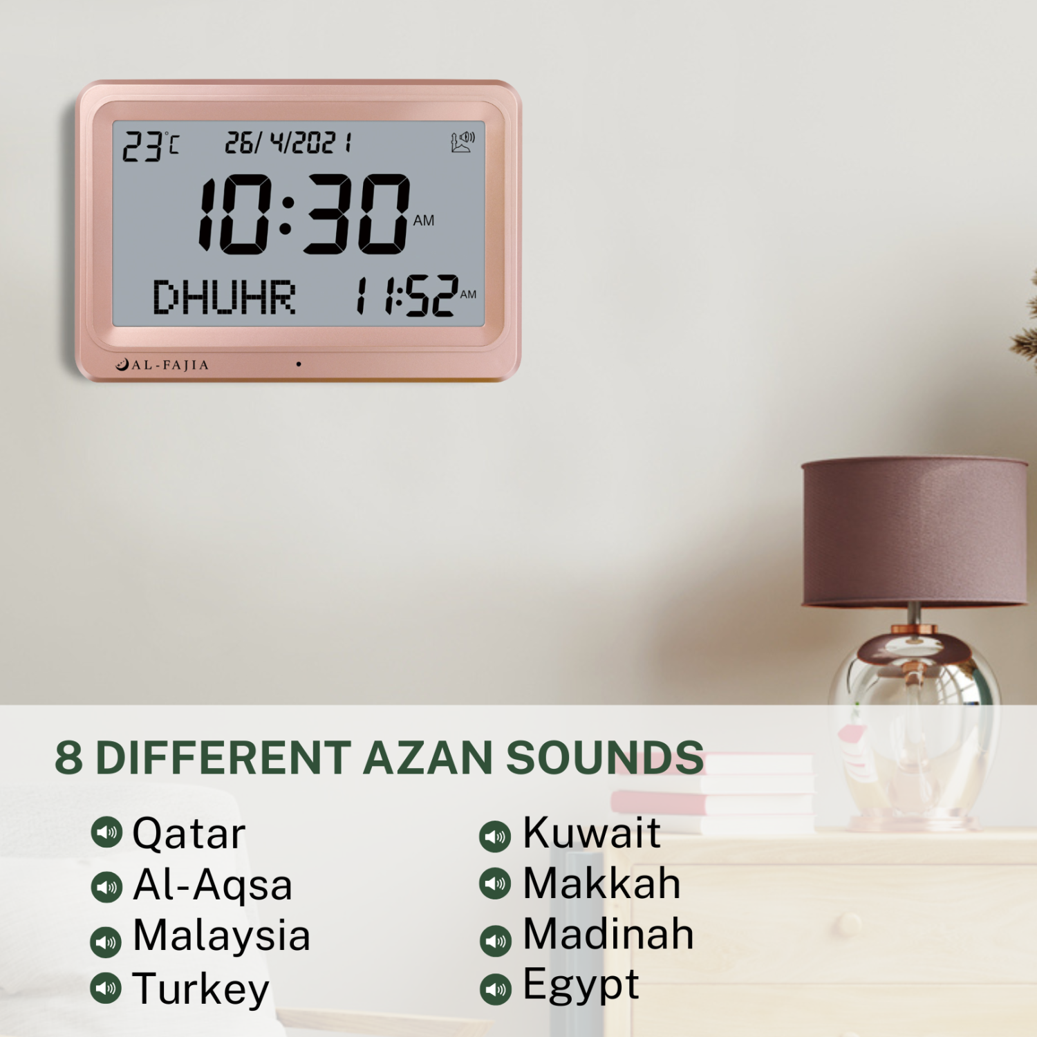 HORLOGE numérique murale/de bureau numérique 8 Azan Sounds d’AL-FAJia