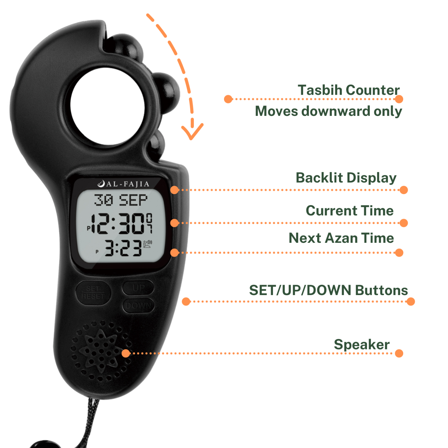 HORLOGE numérique portative Tasbih Counter Azan d’AL-FAJia
