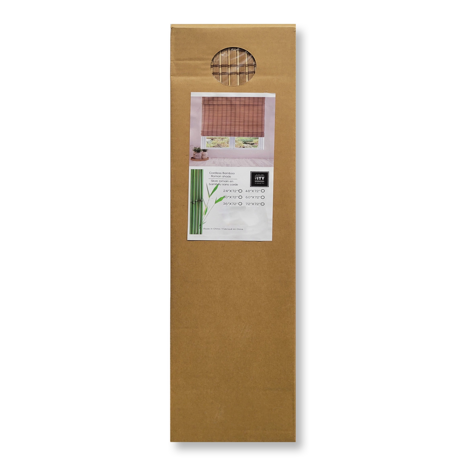 ITY International - Bamboo Window Roman Shade, Cordless, 72" x 72", Brown