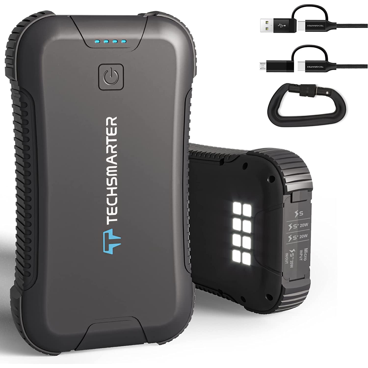 Techsmarter Rugged & Waterproof 30000mAh with 20W USB-C PD Power Bank/Portable Charger for iPhone 14, 13, 12, XS, X, XR, Samsung S22, S21, S20, S10, Androids, iPads