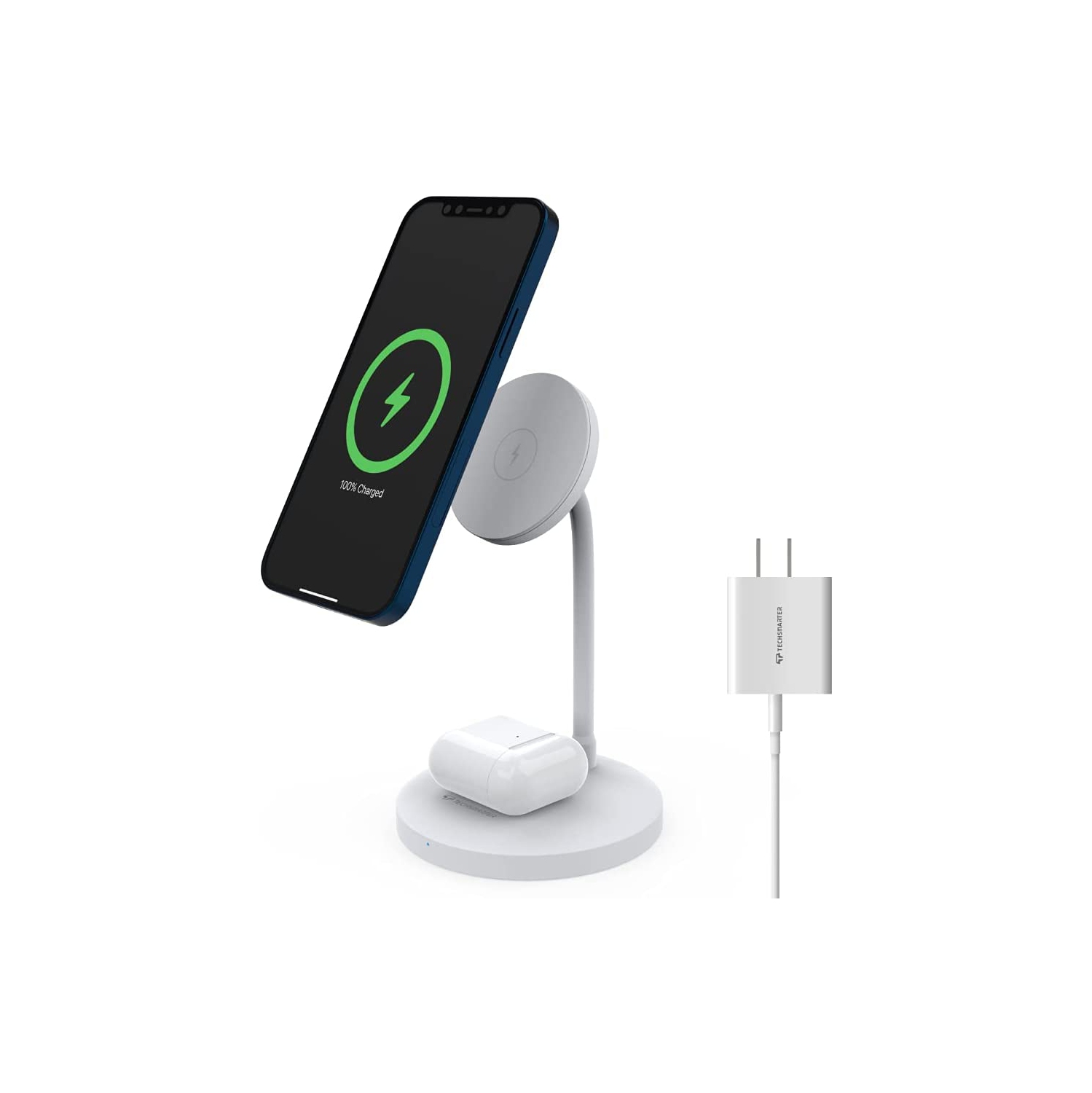 Techsmarter Magnetic (MagSafe Compatible) 2-in-1 Wireless Charging 