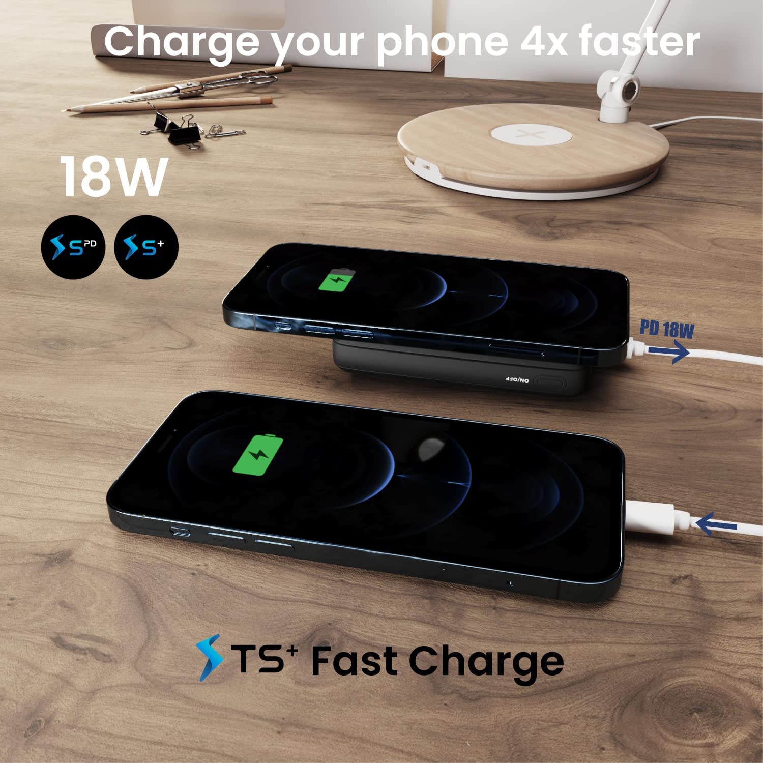 Chargeur/chargeur portatif magnétique sans fil USB-C PD 18&nbsp;W 10000&nbsp;mAh de TechSMARTER pour iPhone 12, 13, 14