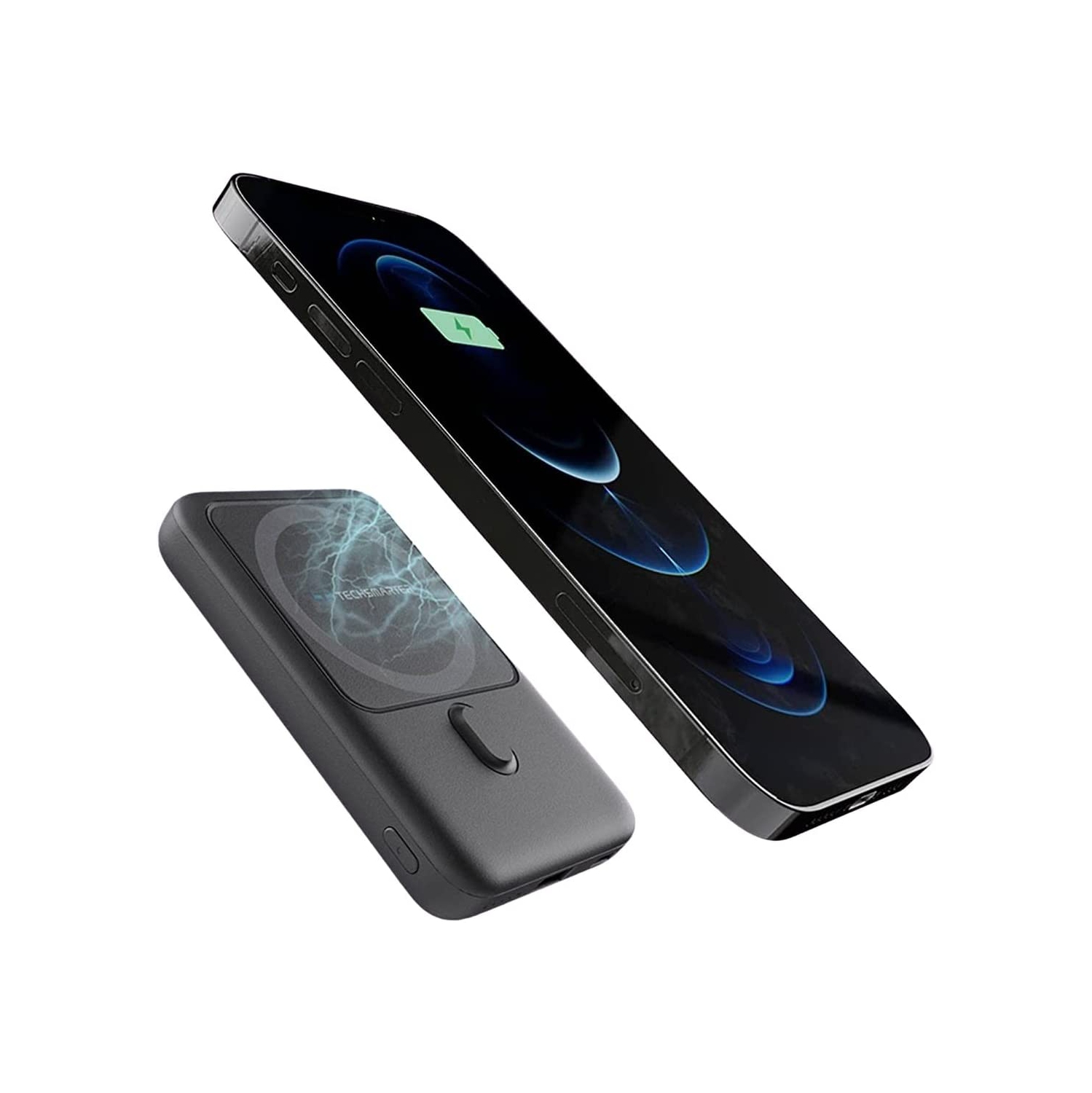 Techsmarter 10000mAh Magnetic (MagSafe compatible) Wireless Power Bank Portable Phone Charger with Kickstand. Compatible with iPhone 12, 13, 14 Phones