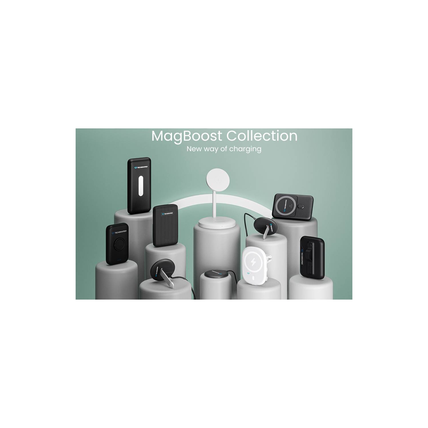 Techsmarter 10000mAh Magnetic Wireless Power Bank Portable Phone Charger with Kickstand. Compatible with iPhone 12, 13, 14 Phones