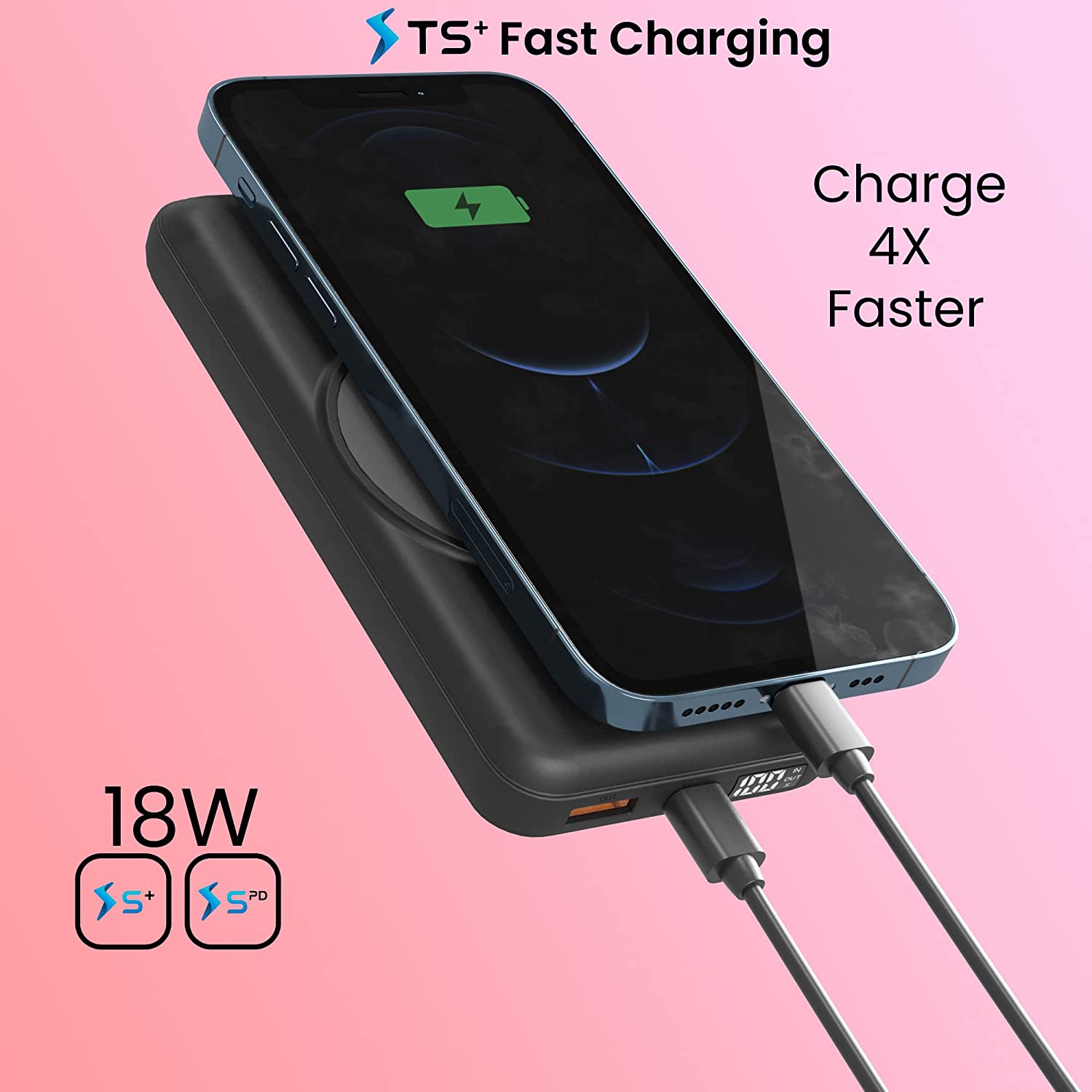 Chargeur/chargeur portatif magnétique sans fil USB-C PD 20&nbsp;W 20000&nbsp;mAh de TechSMARTER pour iPhone 12, 13, 14