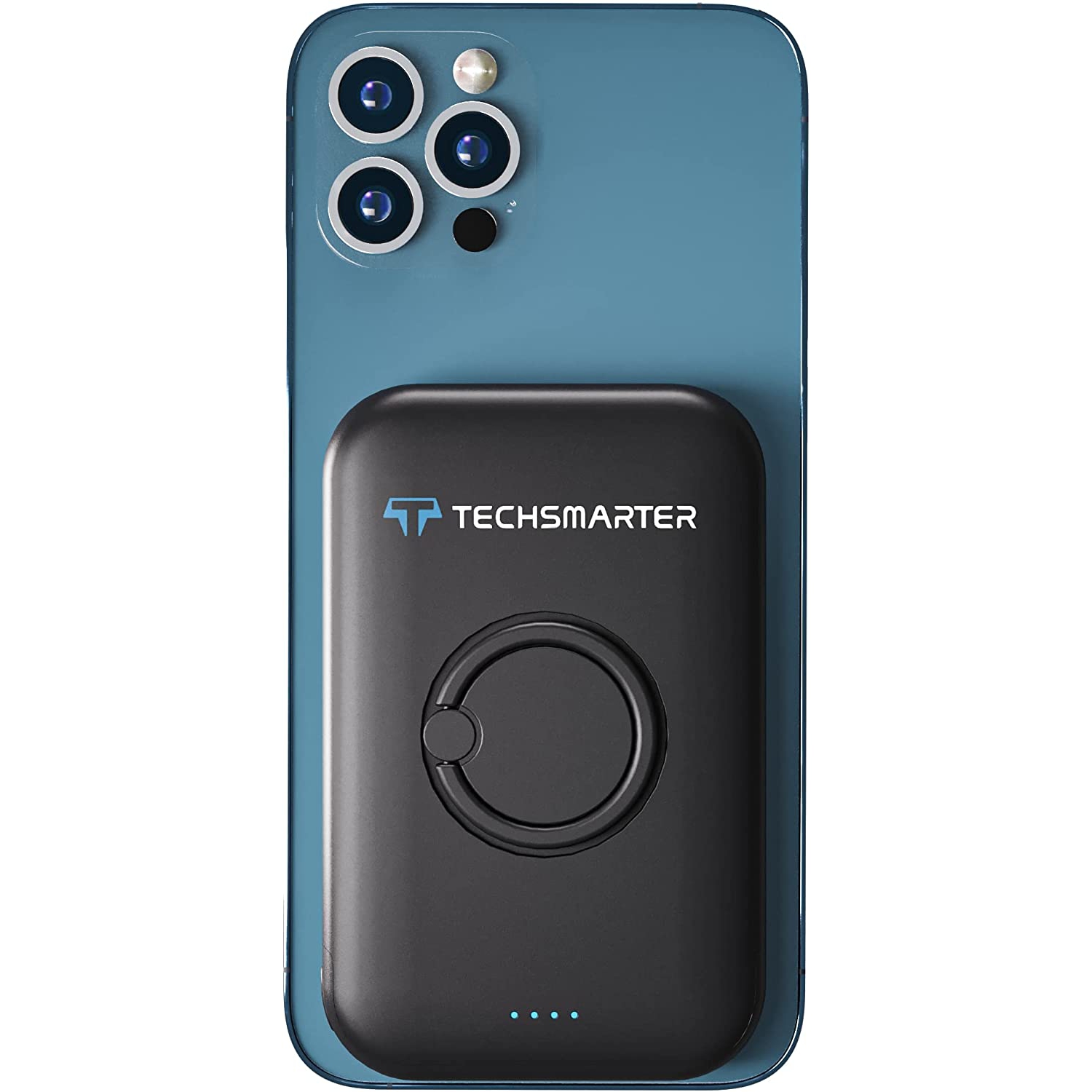 Techsmarter Magnetic (MagSafe Compatible) 5000mAh Wireless Qi Power Bank with Ring Finger Holder & Kickstand. 18W USB-C PD Portable Phone Charger. Compatible with iPhone 12, 13, 14