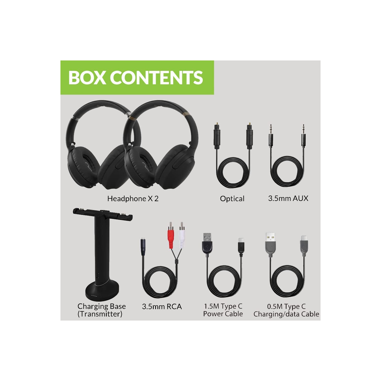 Avantree Duet - Dual Wireless Headphones for TV Watching with Transmitter/Charging Stand 2-in-1, Clear Dialogue Mode & Volume Boost for Seniors,