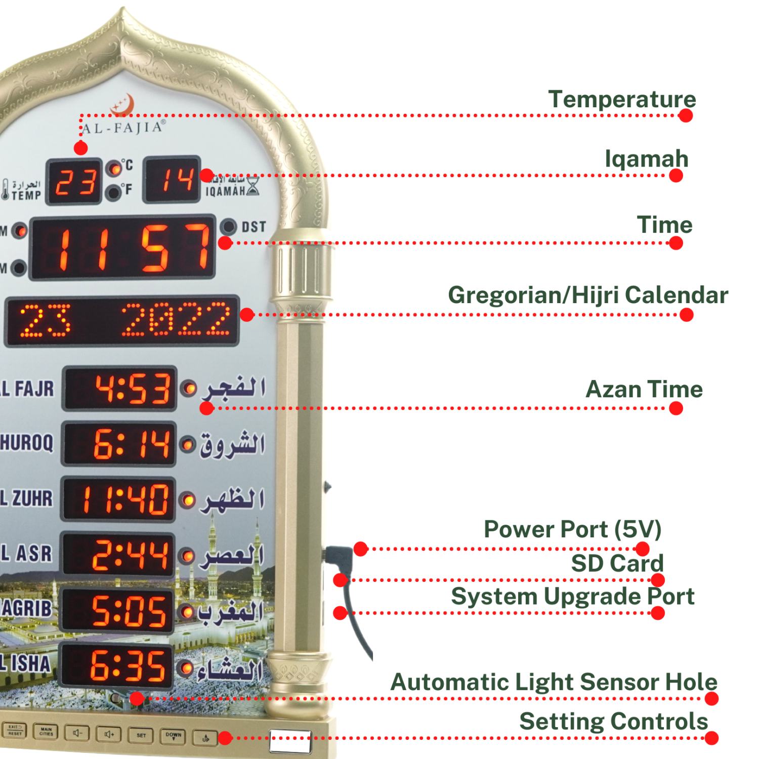 AL-FAJIA Automatic Worldwide Large Digital 8 Azan Sounds Wall and Desk Clock 4008-PRO