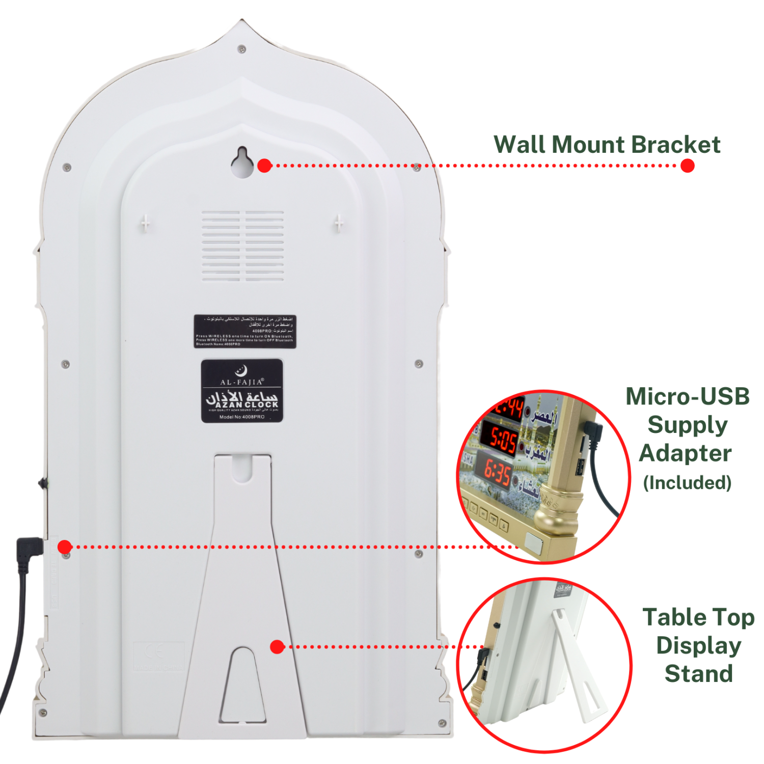 AL-FAJIA Automatic Worldwide Large Digital 8 Azan Sounds Wall and Desk Clock 4008-PRO