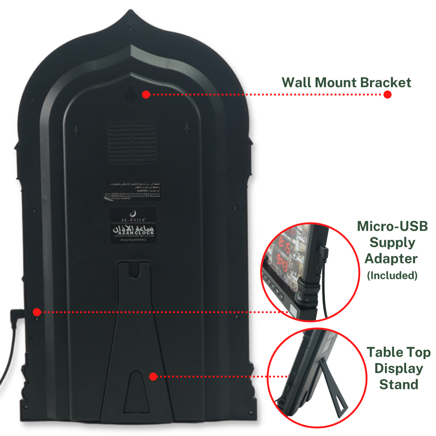 GRANDE horloge numérique murale/de bureau Azan Sounds 4008-PRO d’AL-FAAJI à large échelle mondiale - 8
