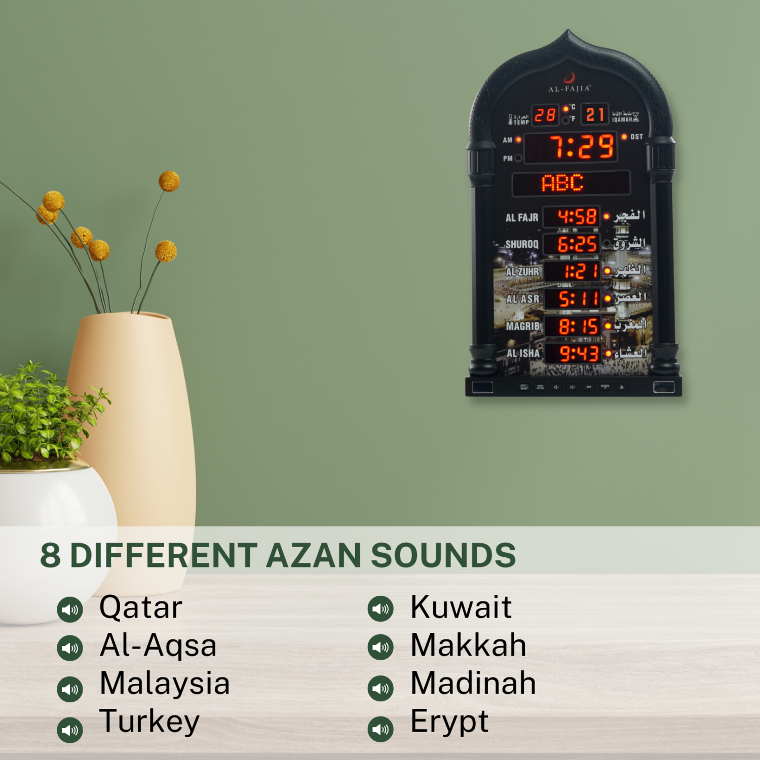 GRANDE horloge numérique murale/de bureau Azan Sounds 4008-PRO d’AL-FAAJI à large échelle mondiale - 8