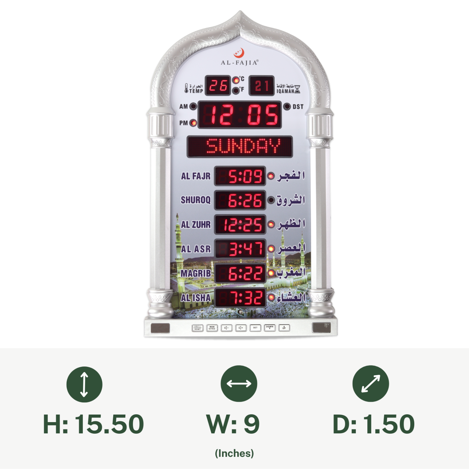 AL-FAJIA Automatic Worldwide Large Digital 8 Azan Sounds Wall and Desk Clock 4008-PRO