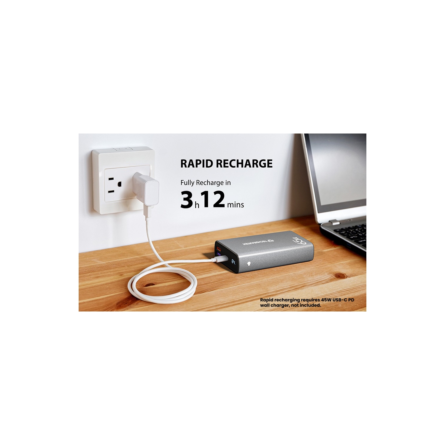 Chargeur portable 65&nbsp;W USB-C 30000mah W de TechSMARTER avec chargement ultrarapide de Samsung, chargeur portatif compatible avec iPhone, Samsung