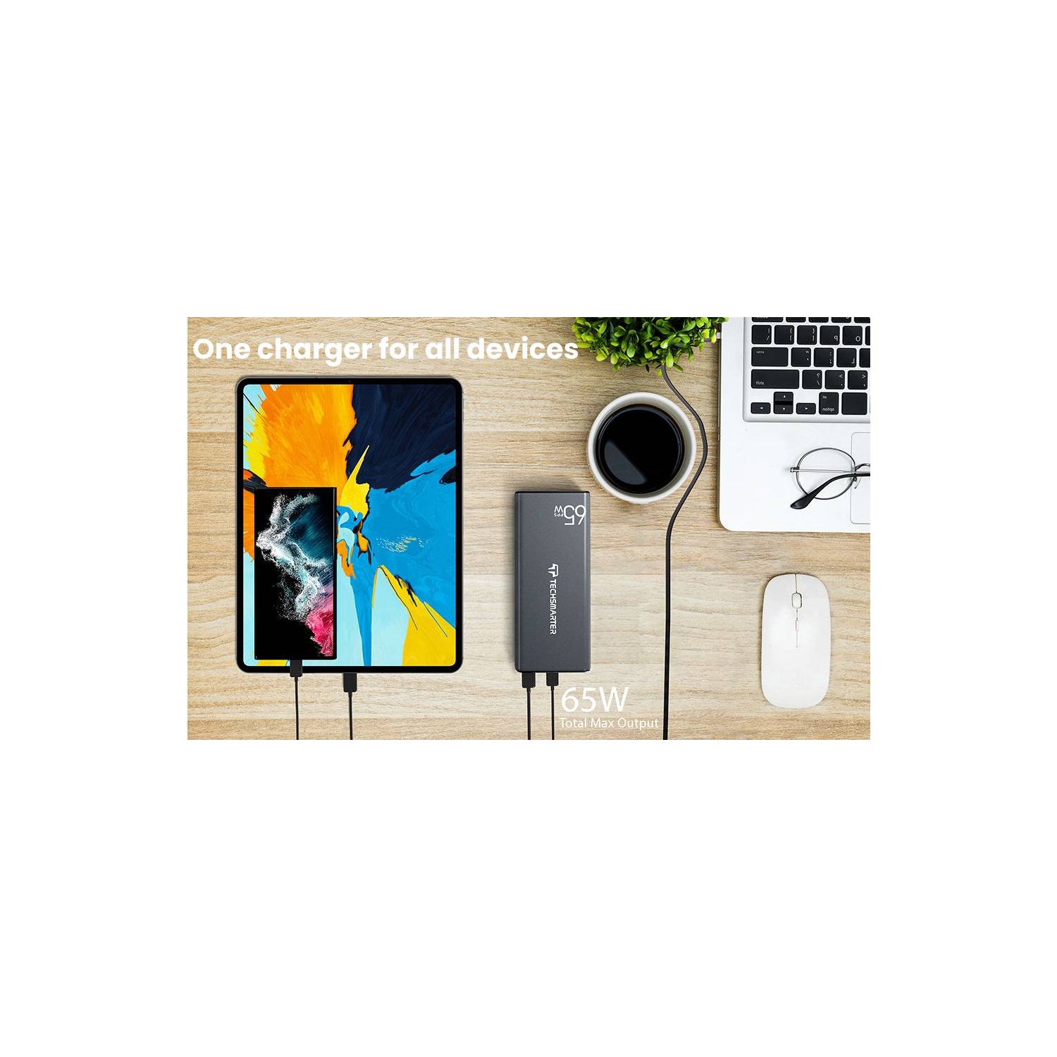 Chargeur portable 65&nbsp;W USB-C 30000mah W de TechSMARTER avec chargement ultrarapide de Samsung, chargeur portatif compatible avec iPhone, Samsung
