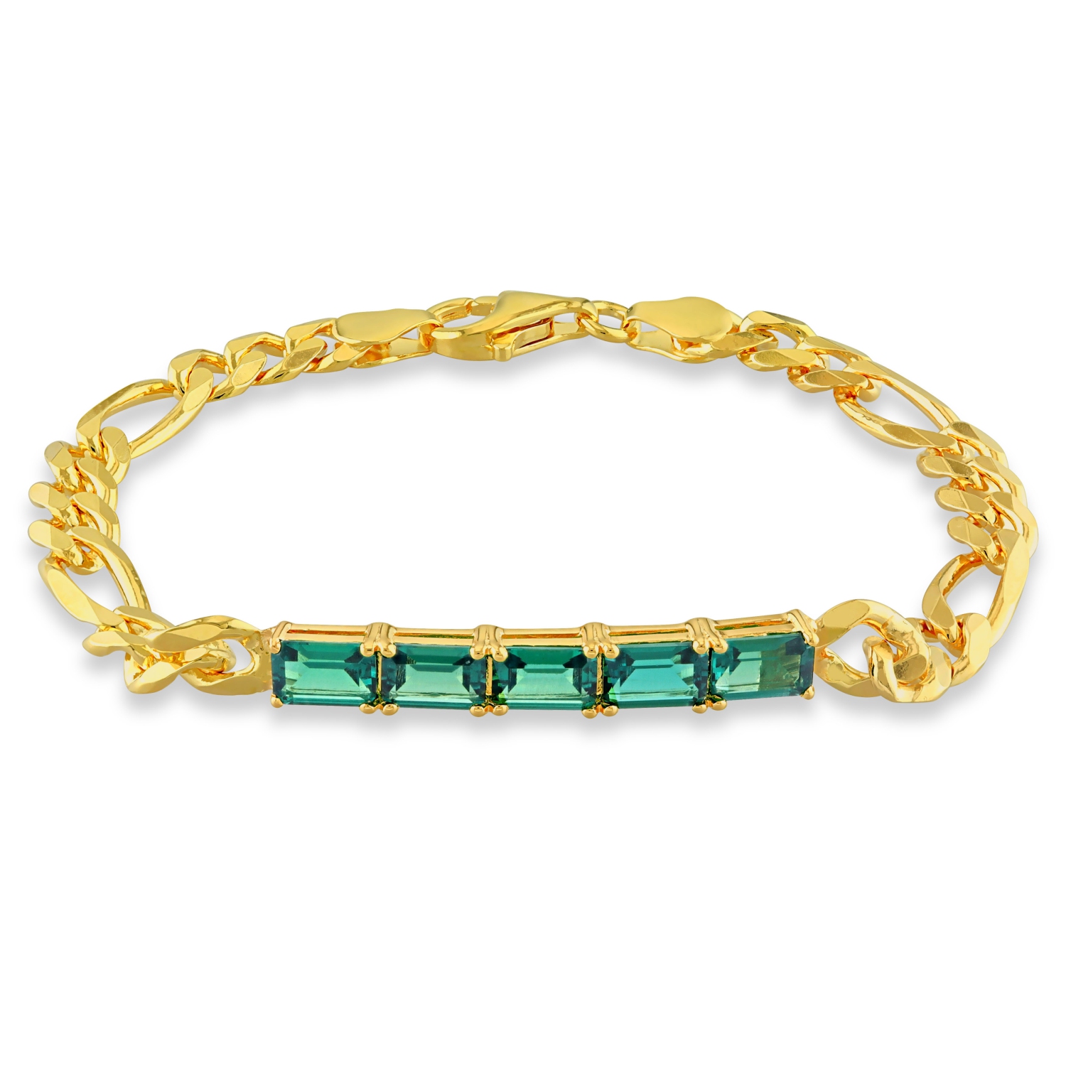 Amour 2 1/4 CT TGW Emerald Created Bracelet à maillons en argent jaune
