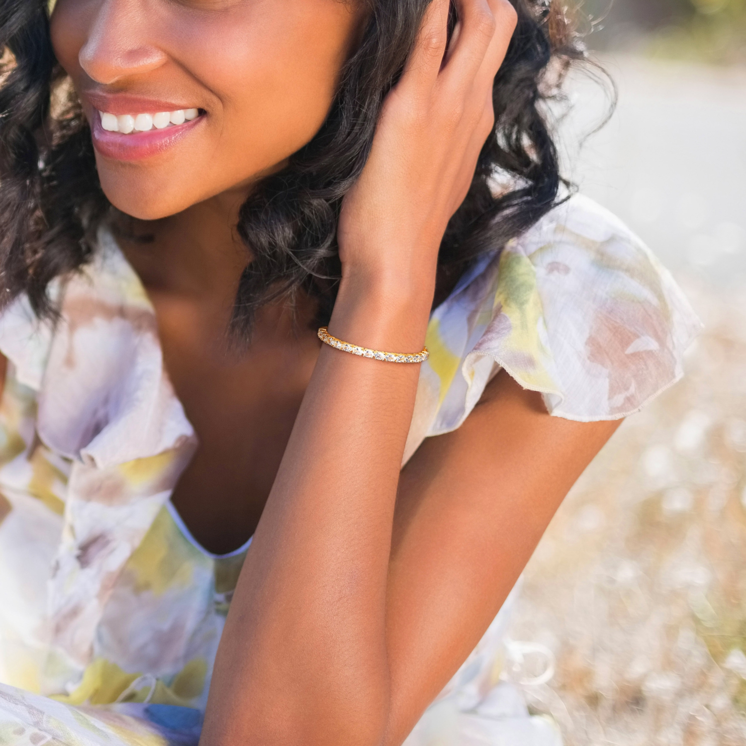 Amour 6 1/3 CT TGW Aquamarine Bangle Argent Jaune