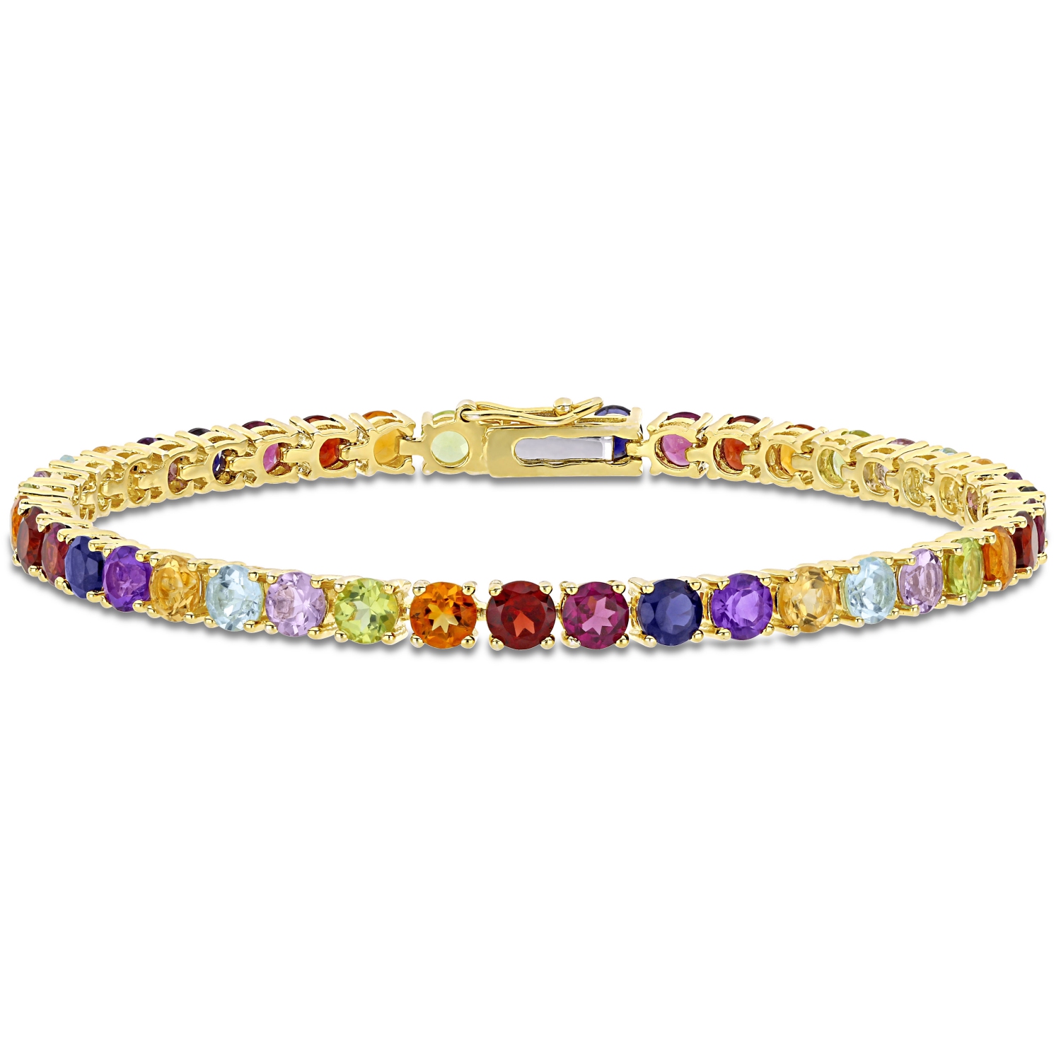 Amour 12 CT TGW Multi Color Gemstone Tennis Bracelet Yellow silver