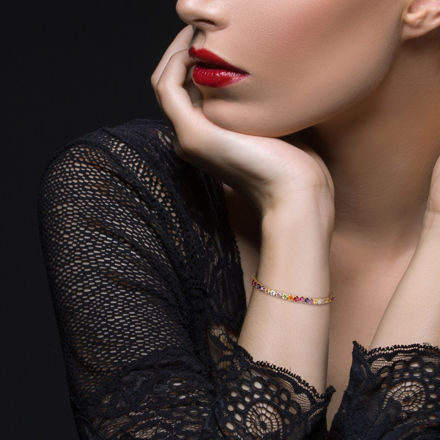 Amour 12 CT TGW Multi Color Gemstone Tennis Bracelet Yellow silver