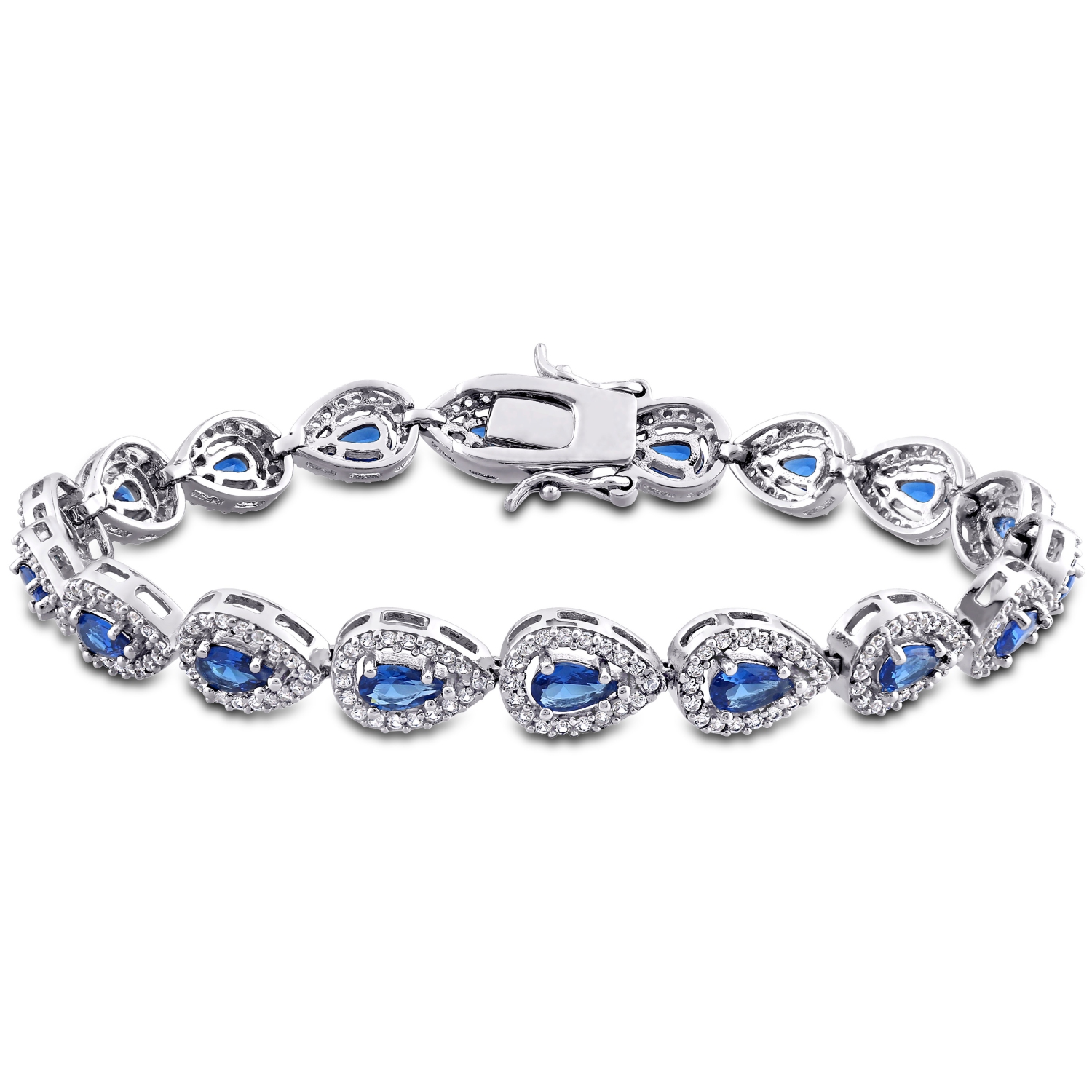 Amour 9 1/2 CT TGW Saphir bleu et blanc créé Bracelet de tennis en argent