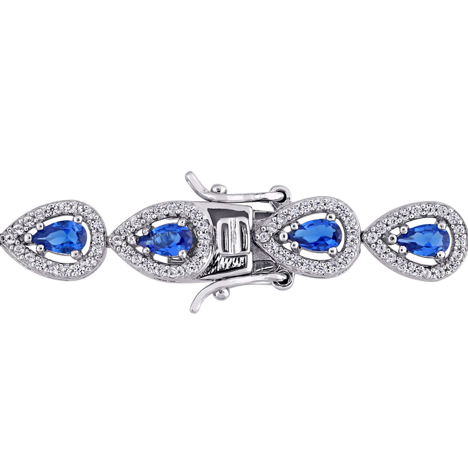 Amour 9 1/2 CT TGW Saphir bleu et blanc créé Bracelet de tennis en argent