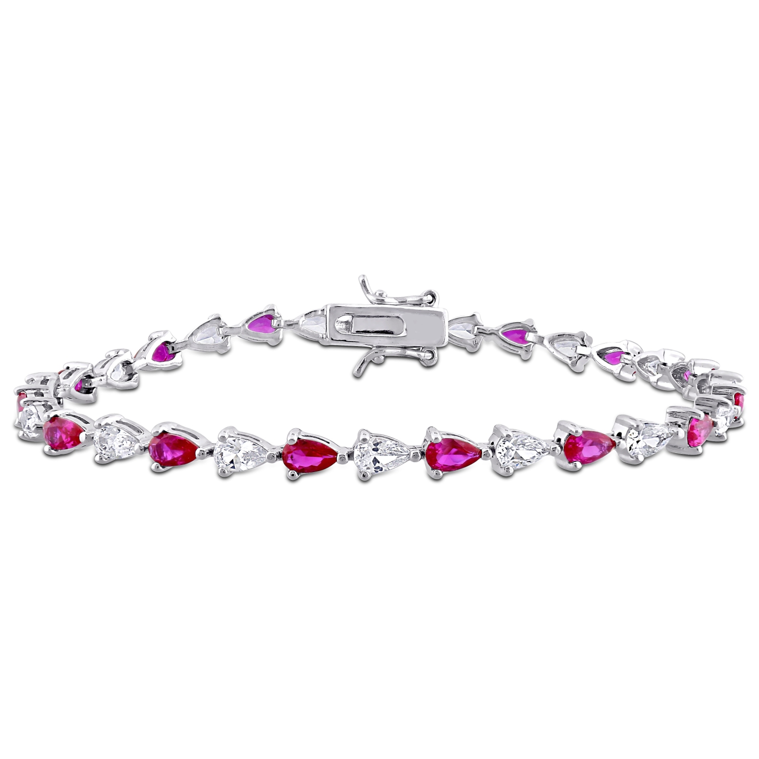 Amour 10 1/2 CT TGW Red Cubic Zirconia & Created White Sapphire Tennis Bracelet Silver