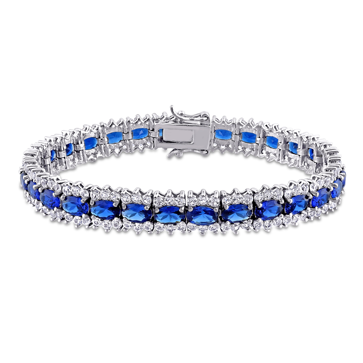 Amour 28 1/2CT TGW Saphir bleu et blanc créé Bracelet de tennis en argent