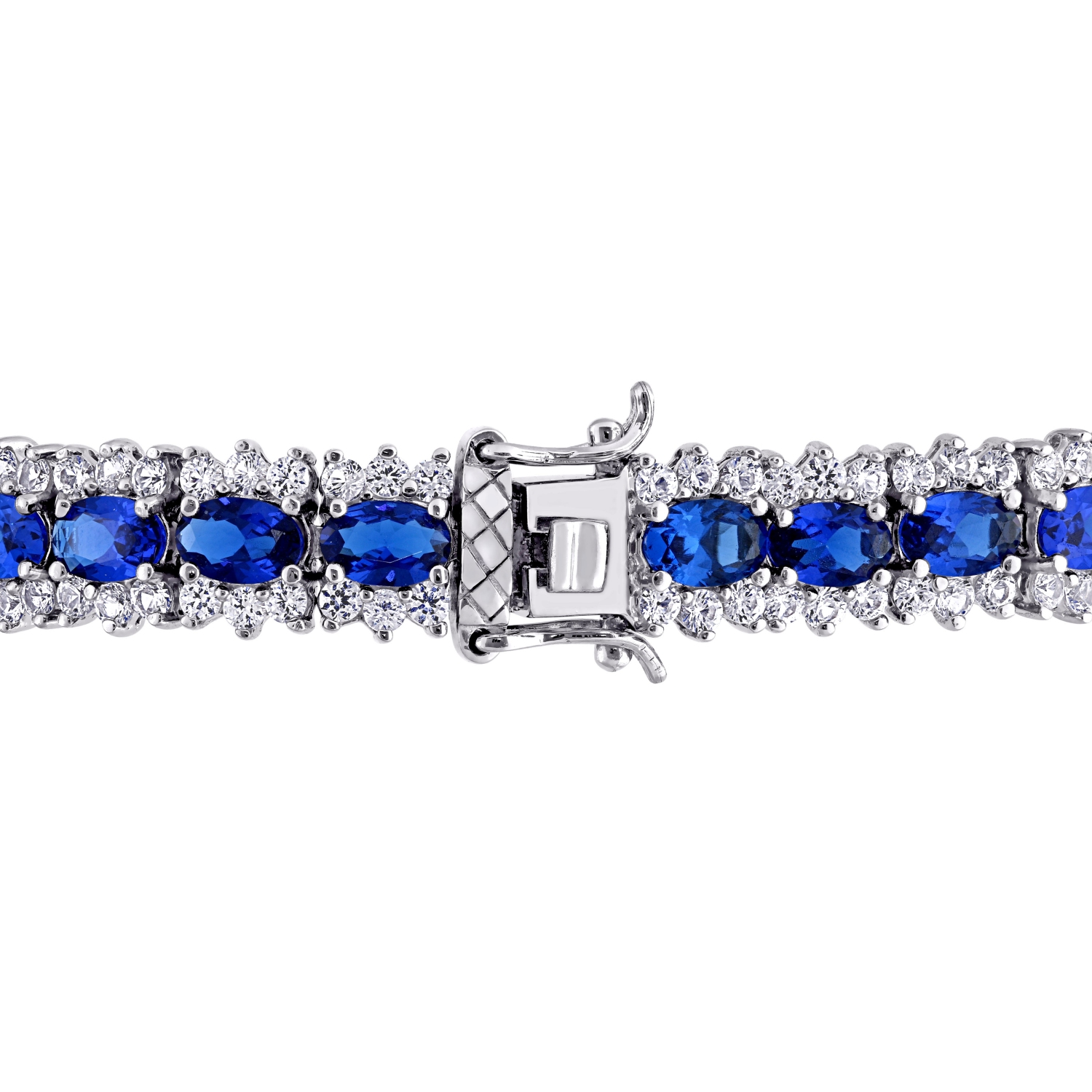 Amour 28 1/2CT TGW Saphir bleu et blanc créé Bracelet de tennis en argent