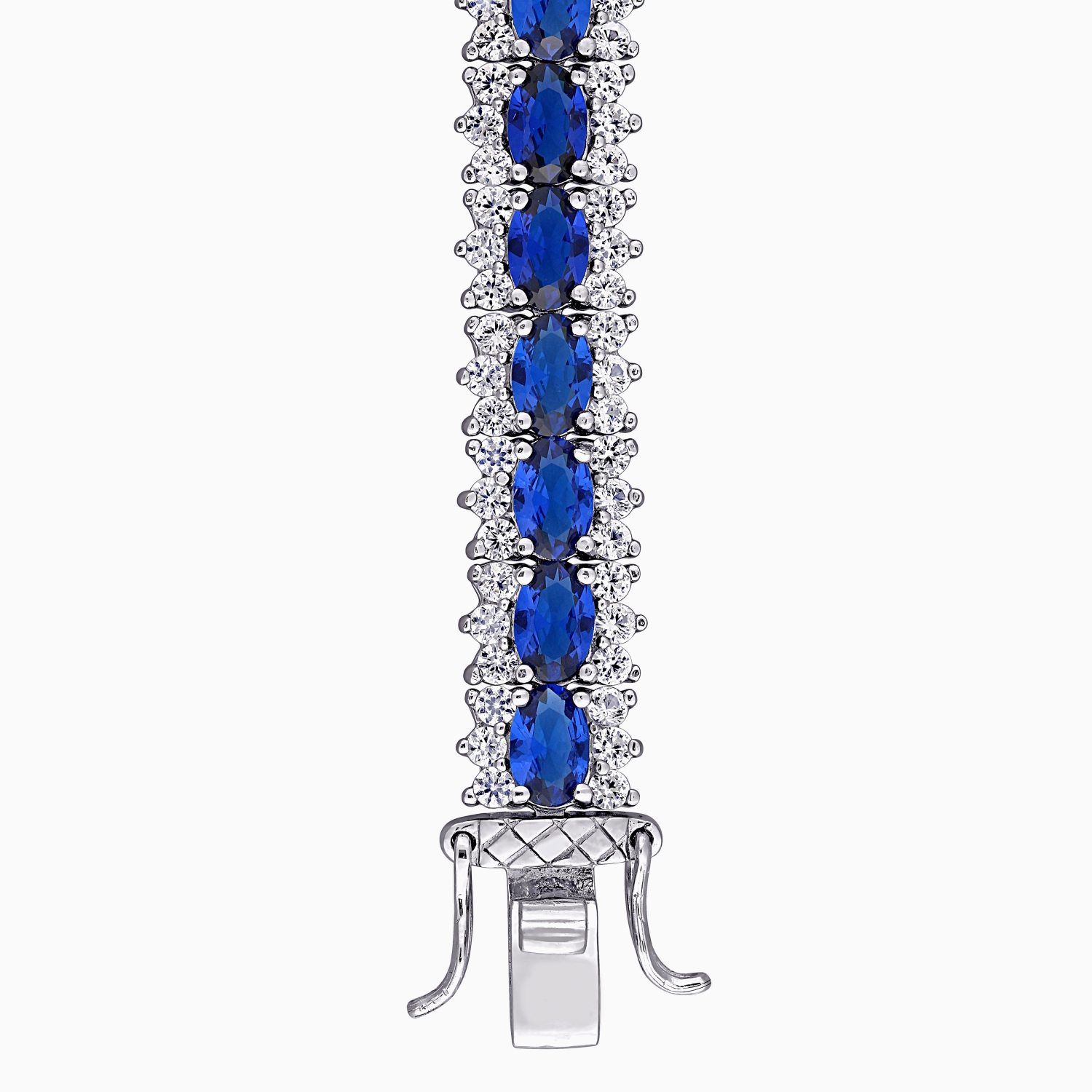 Amour 28 1/2CT TGW Saphir bleu et blanc créé Bracelet de tennis en argent