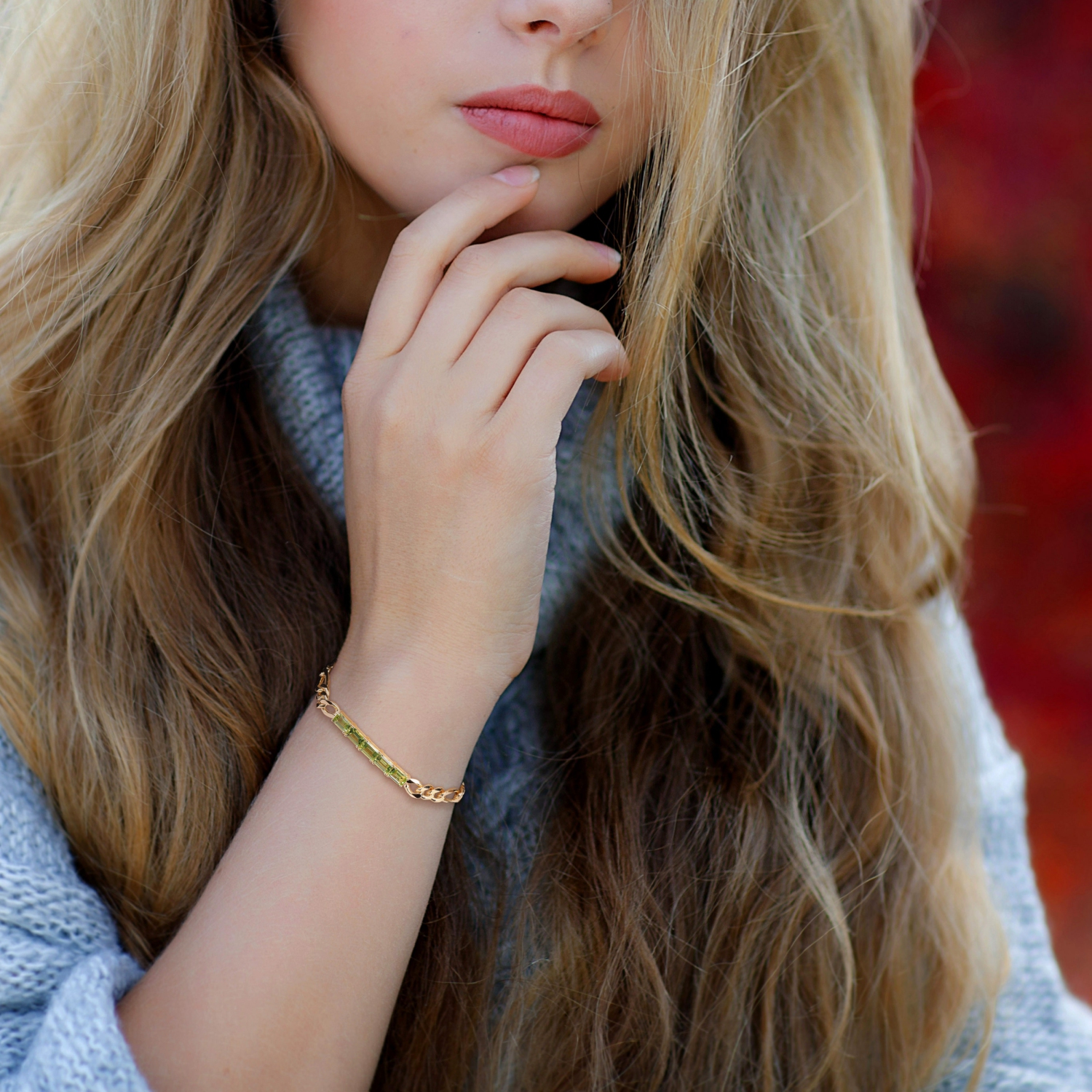 Amour 2 4/5 CT TGW Peridot Bracelet à maillons en argent jaune