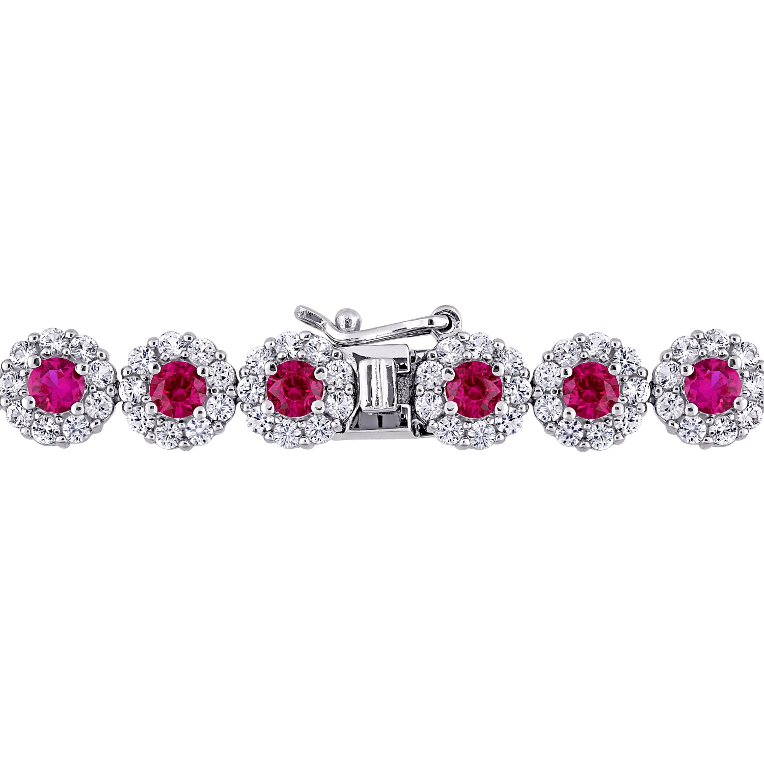 Amour 11 1/3 CT TGW Red Cubic Zirconia and Created White Sapphire Bracelet Silver