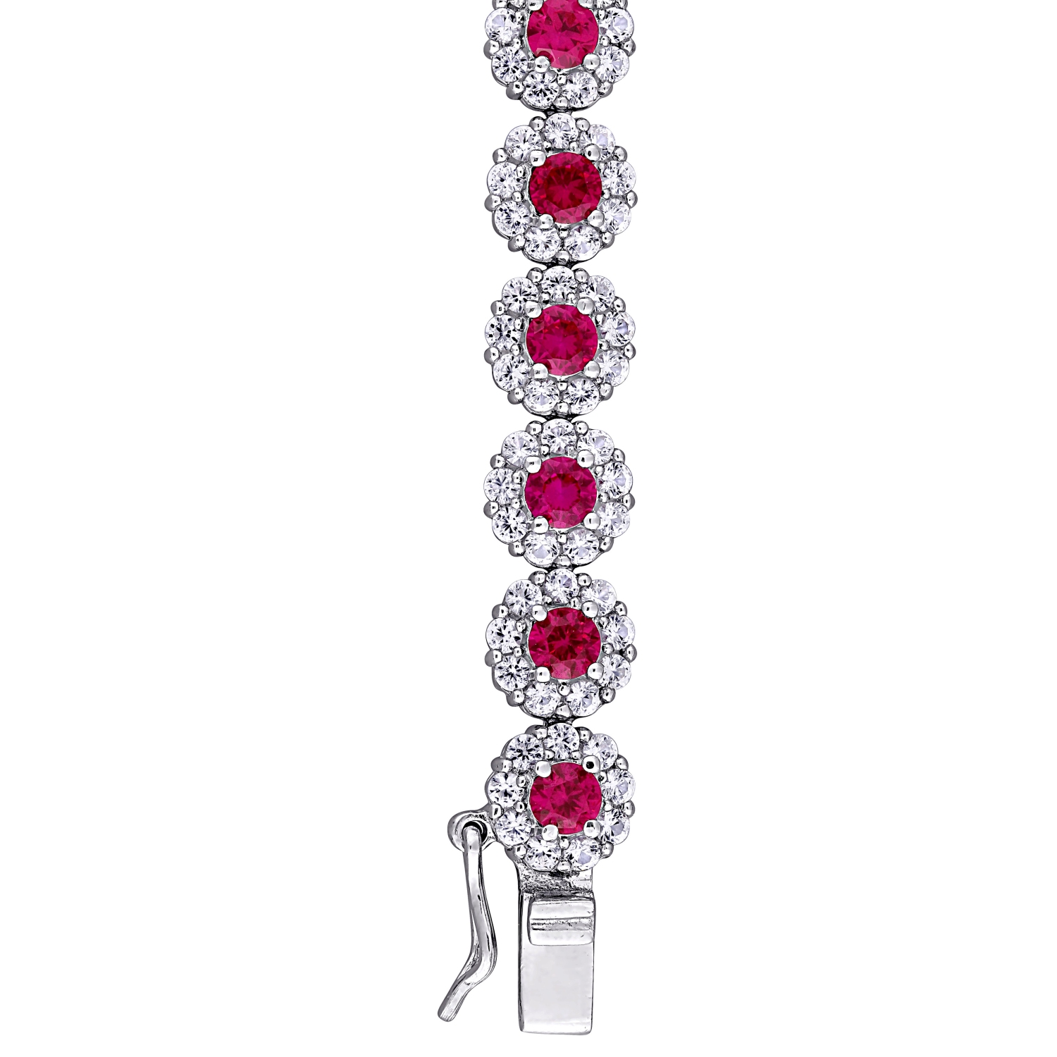 Amour 11 1/3 CT TGW Red Cubic Zirconia and Created White Sapphire Bracelet Silver
