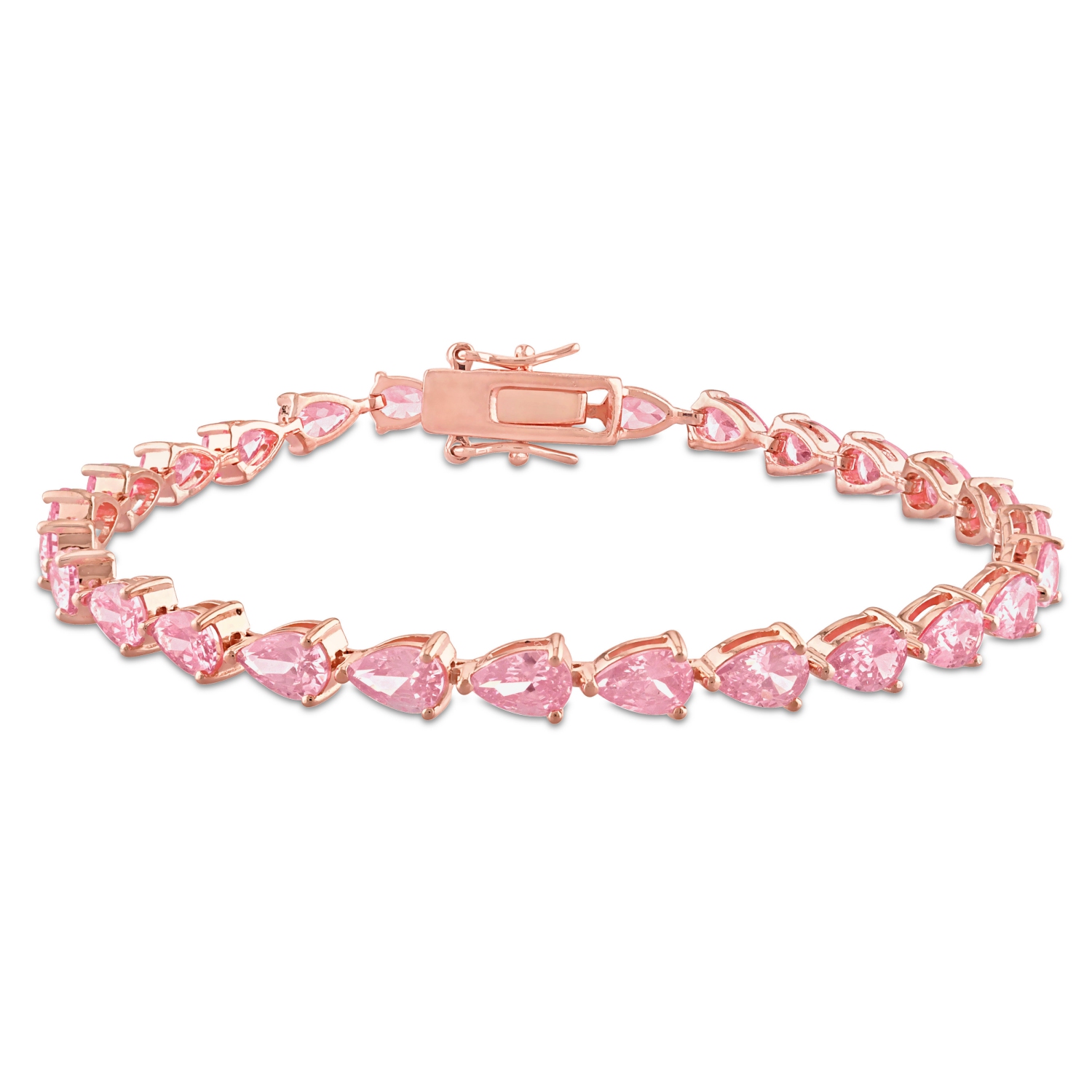Amour 13 1/2 CT TGW Saphir rose créé - Bracelet de tennis en argent rose