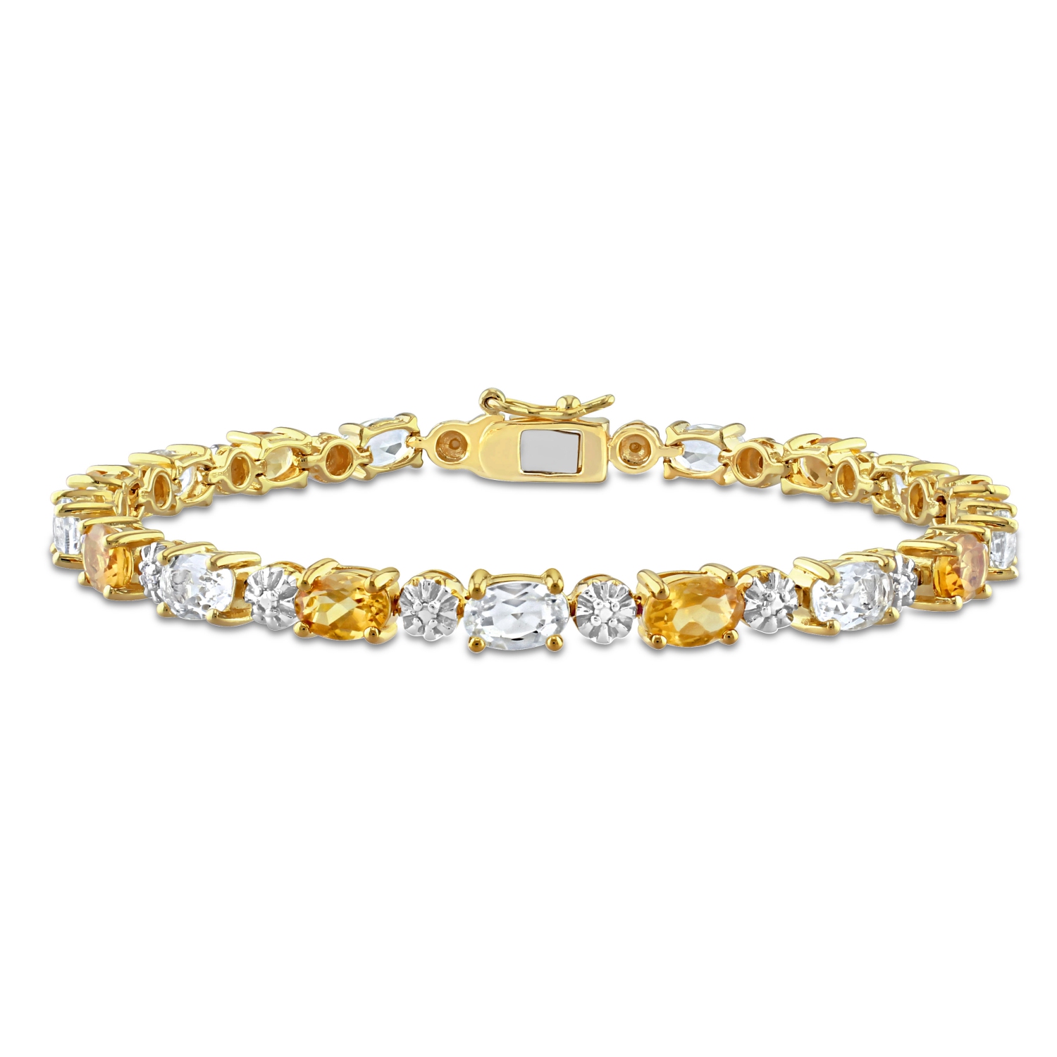 Amour - Bracelet de tennis avec citrine, topaze blanche et diamants en argent jaune 8 3/4 CT TGW