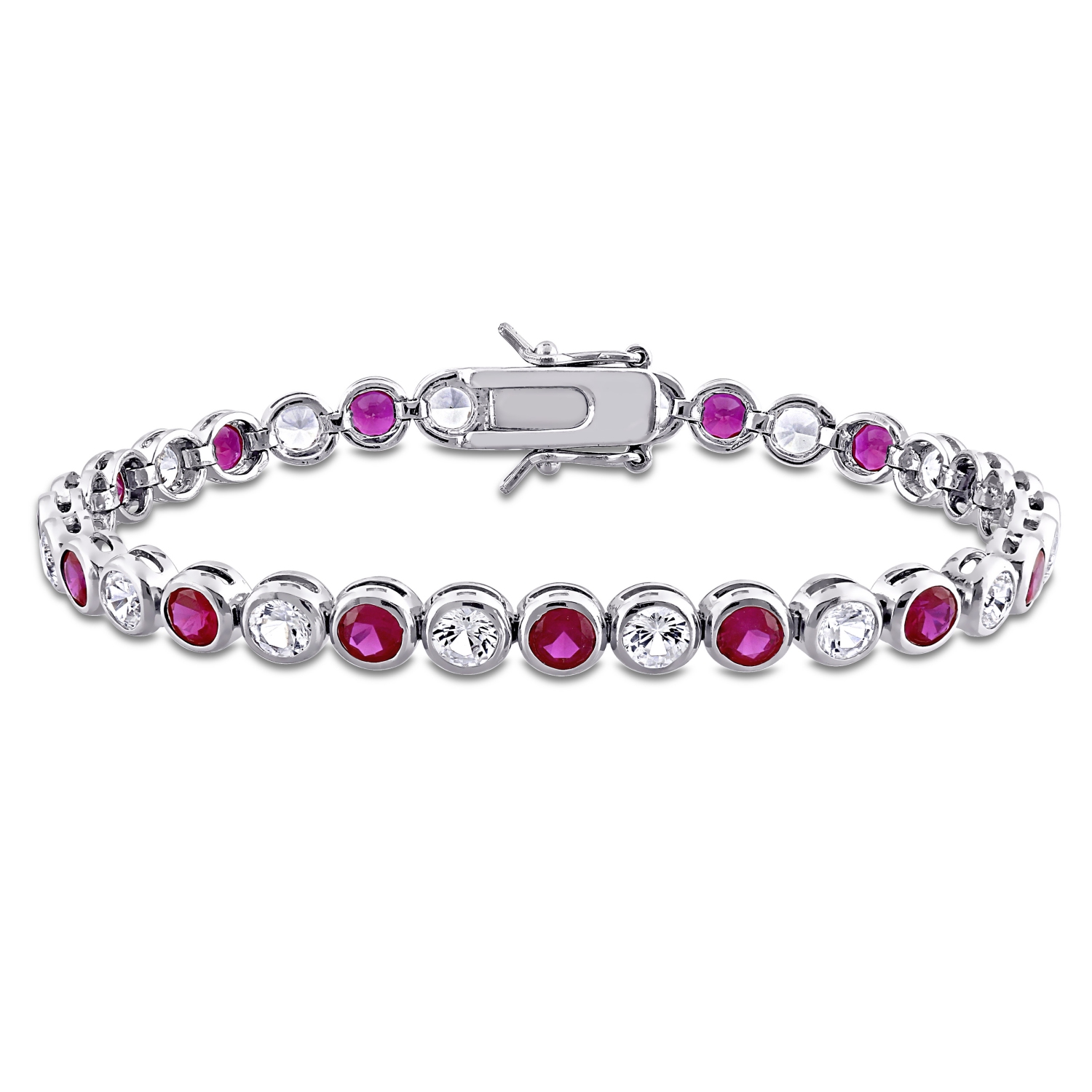 Amour Bracelet tennis argent 9 1/2 CT TGW zircon cubique rouge et saphir blanc créé