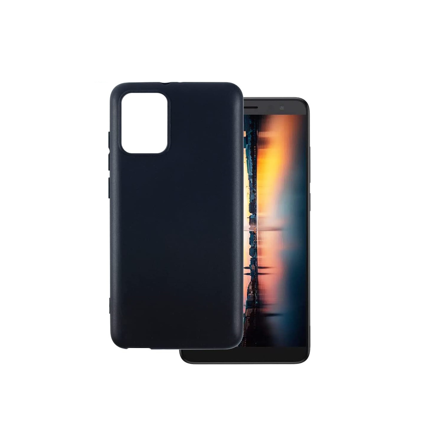 TopSave Soft Gel Rubber Matt Back TPU w/Glossy Bumper Case For TCL 303 5.5" , Black