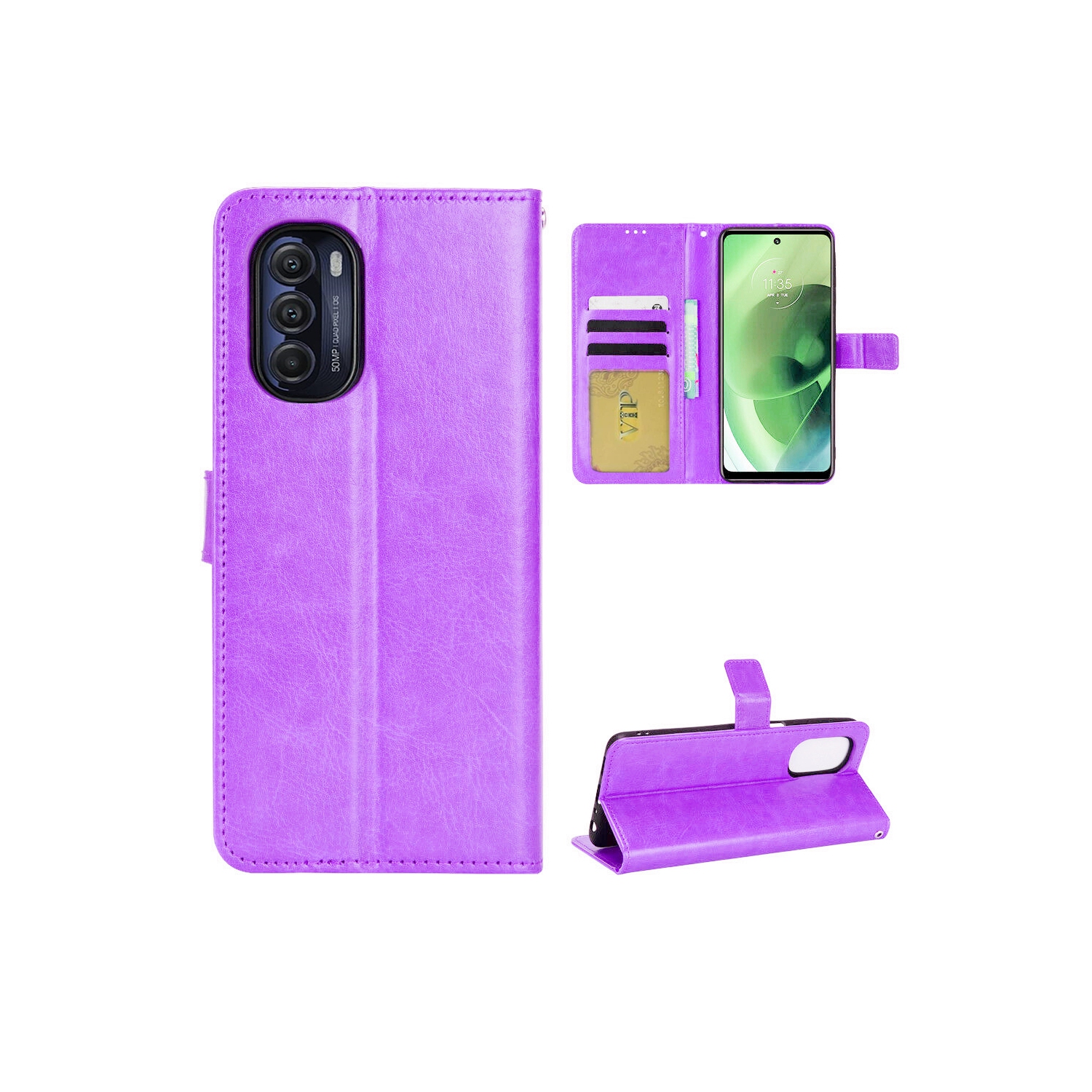 [CS] Motorola Moto Edge 2022 Case, Magnetic Leather Folio Wallet Flip Case Cover with Card Slot, Purple