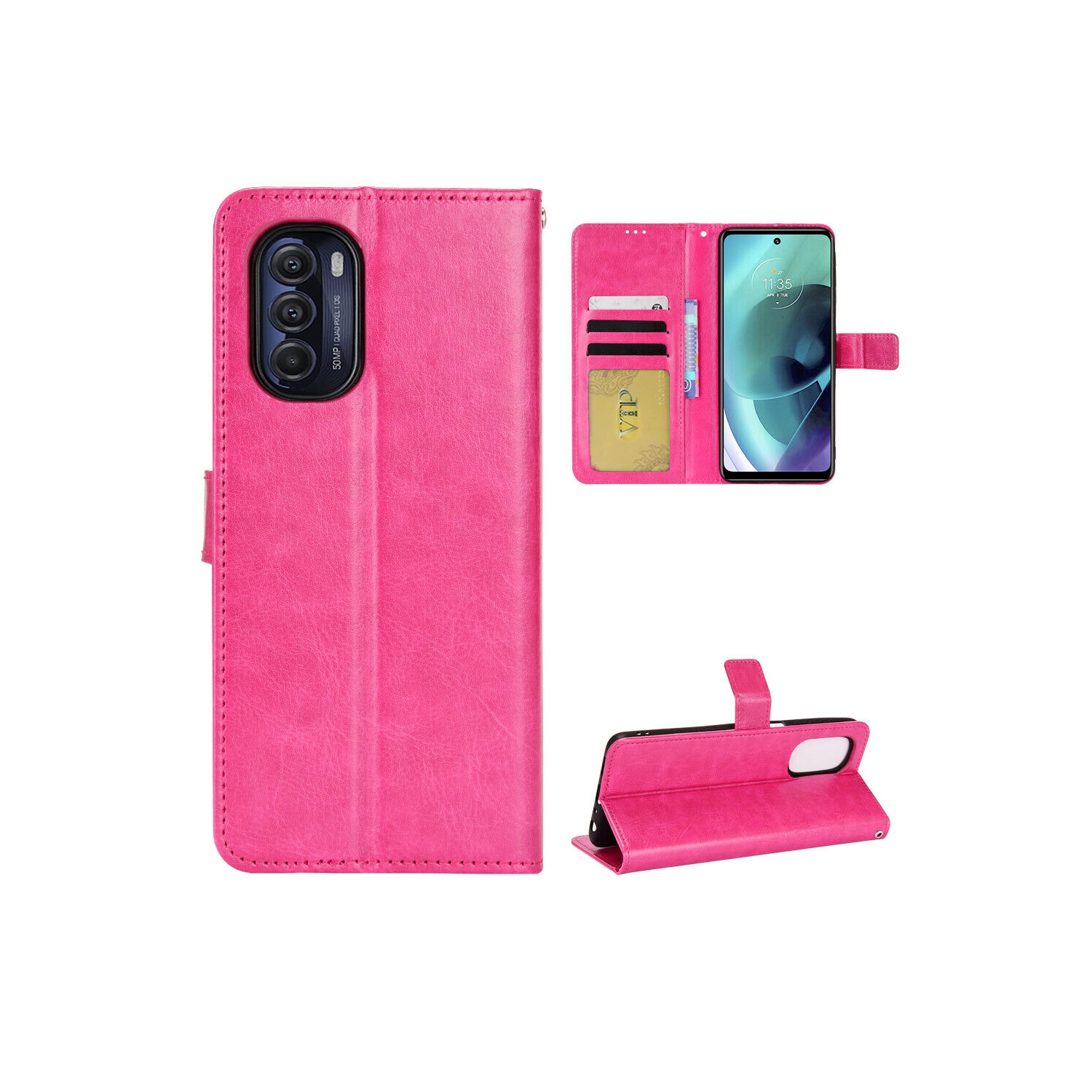 [CS] Motorola Moto Edge 2022 Case, Magnetic Leather Folio Wallet Flip Case Cover with Card Slot, Hot Pink