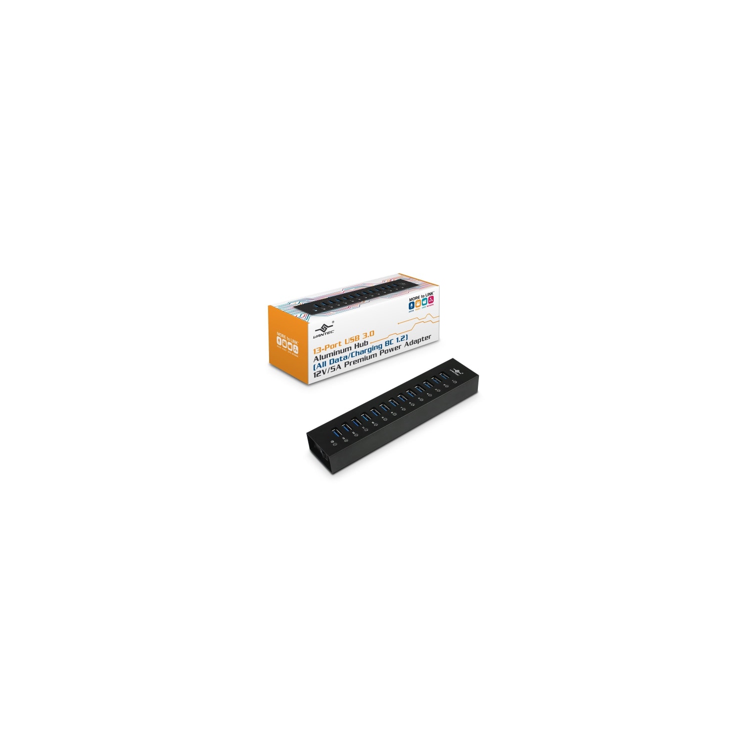 Vantec 13 Ports USB 3.0 LED Indicator Aluminum Black USB Hub