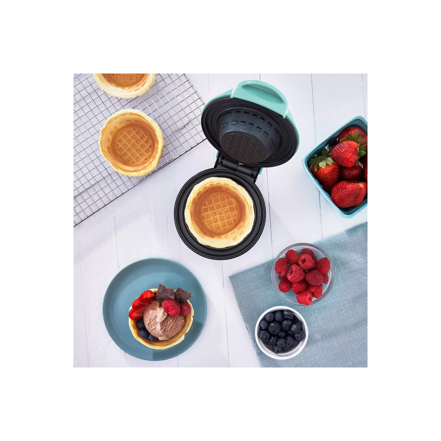 Dash Mini Waffle Bowl Maker - Aqua