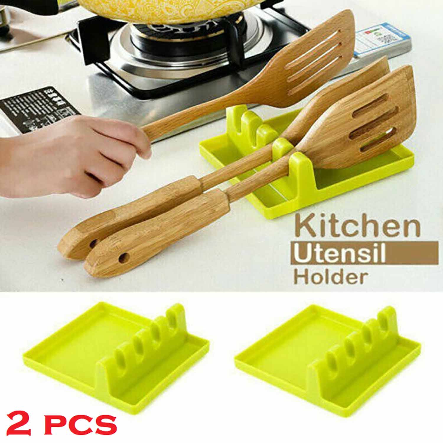ISTAR Lot de 2 4 emplacements pour ustensiles de cuisine Support de rangement en plastique Repose-cuillère Plateau porte-spatule Gadgets de cuisine