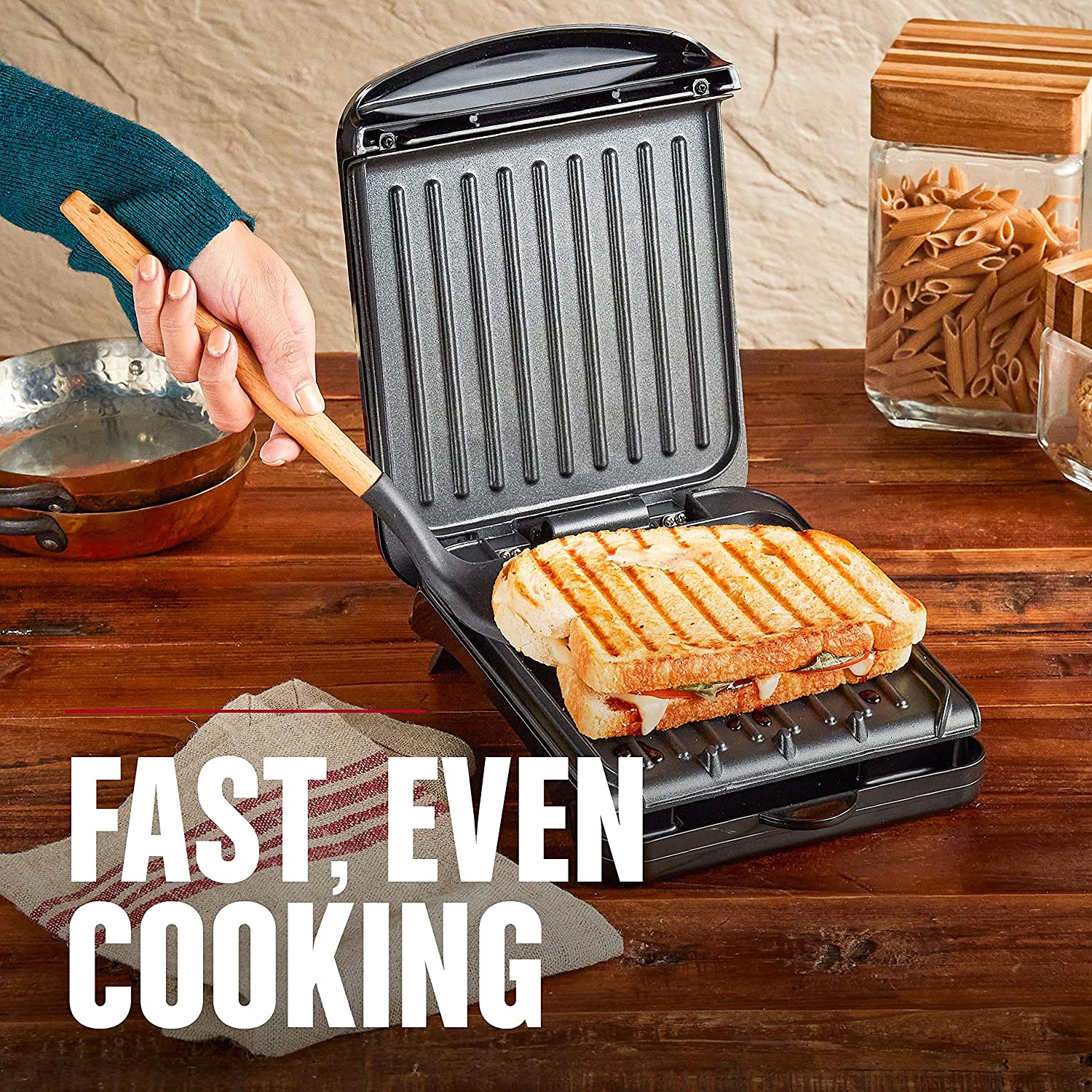 George Foreman 2-Serving Classic Plate Electric Indoor Grill and Panini Press, Black